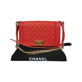 Chanel Boy Medium Red Lambskin Gold