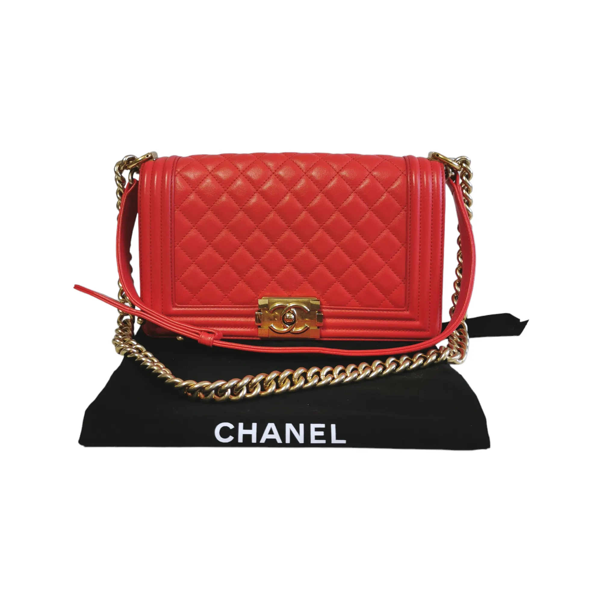 Chanel Boy Medium Red Lambskin Gold