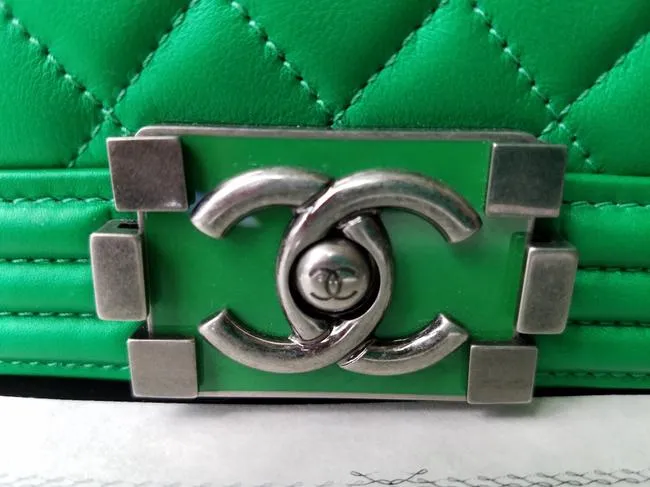 CHANEL BOY RARE MEDIUM METALLIC CALFSKIN NEON BRIGHT GREEN  BAG