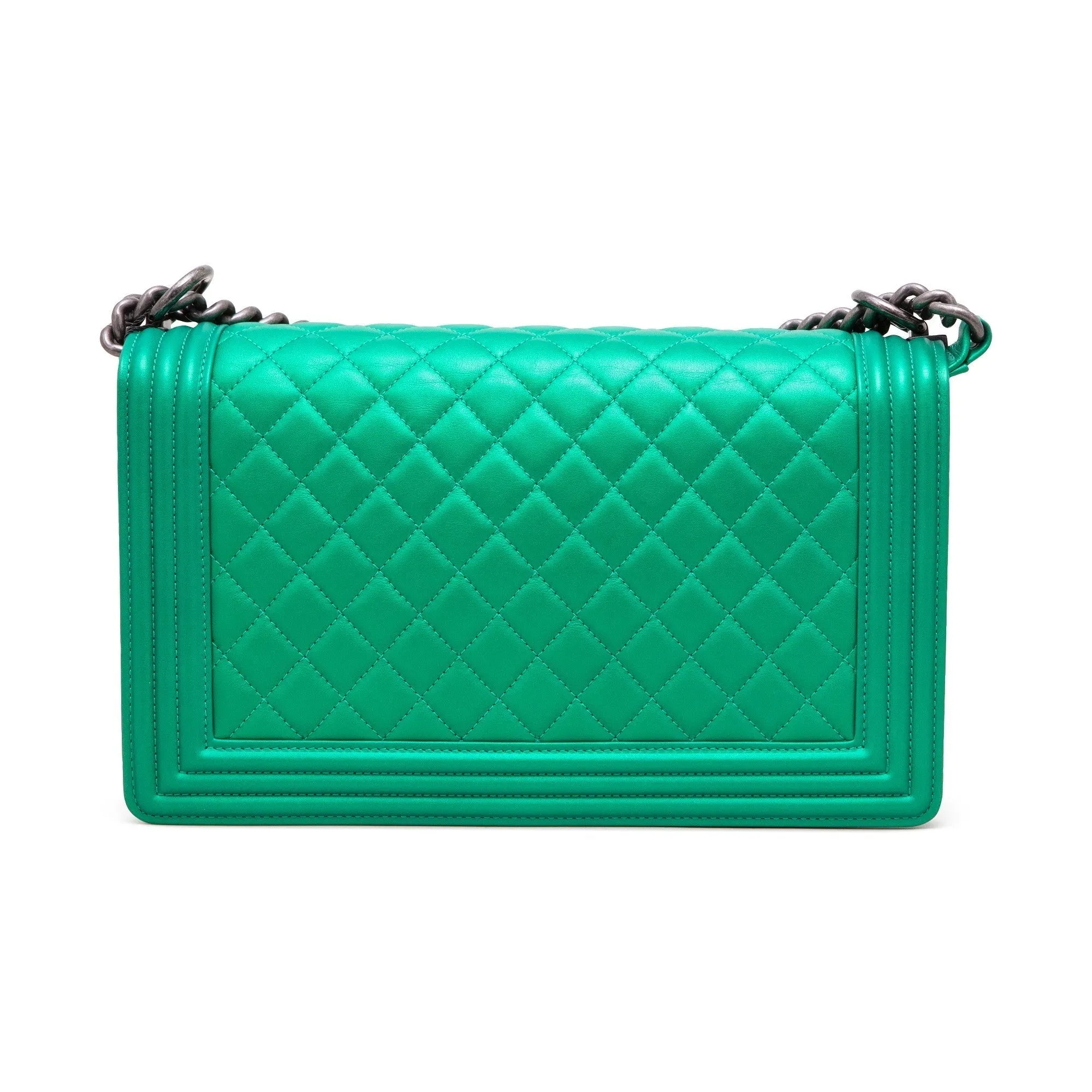 CHANEL BOY RARE MEDIUM METALLIC CALFSKIN NEON BRIGHT GREEN  BAG