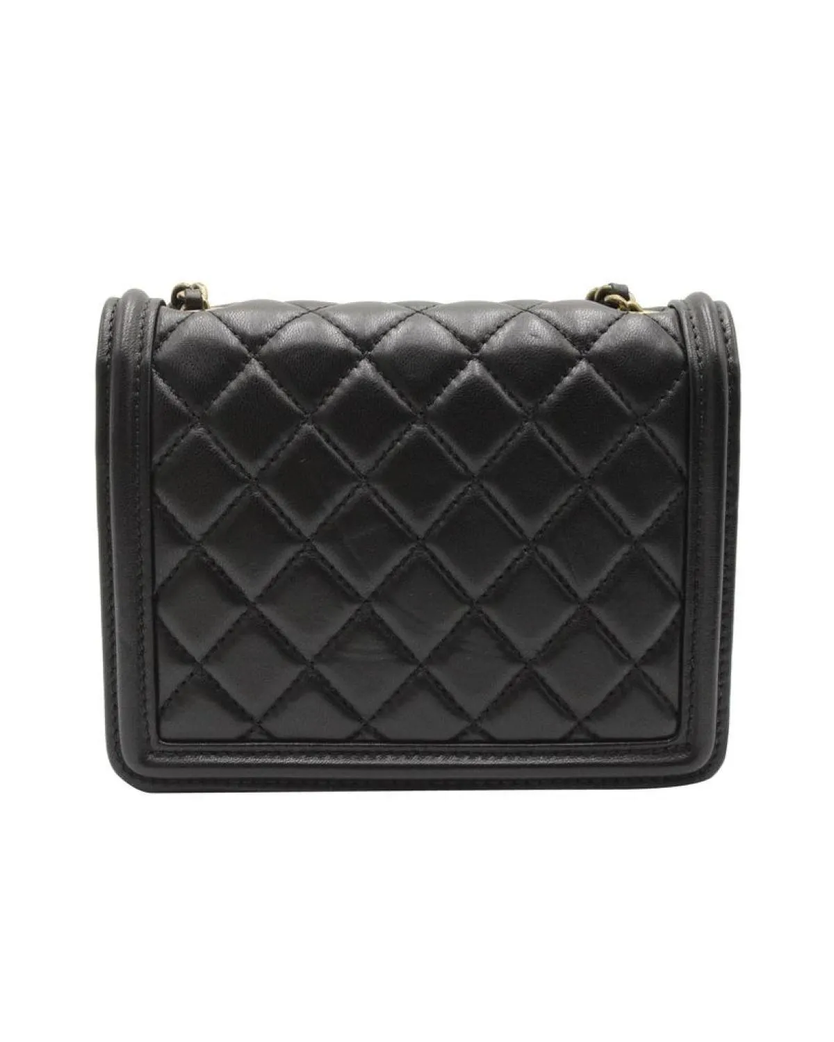 Chanel Classic Studded Boy Brick Flap Bag in Black Lambskin Leather