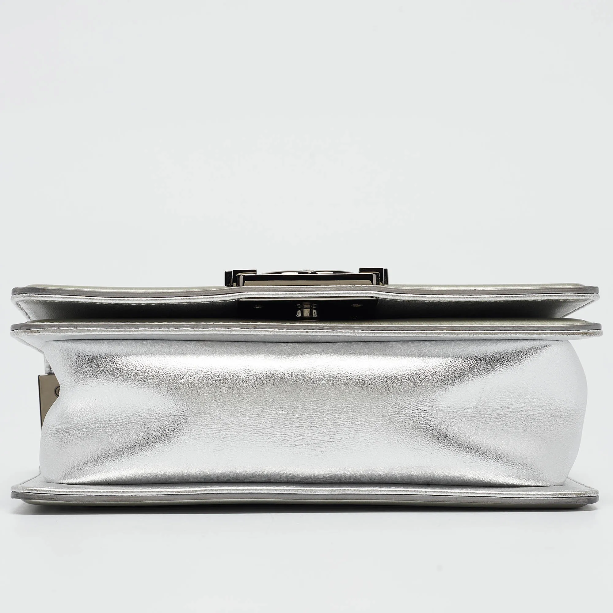 CHANEL Grey Quilted Patent Leather Small Boy New Bag