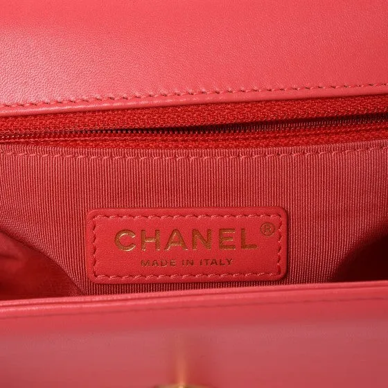 Chanel Lambskin Grosgrain Quilted Braided Medium Jacket Boy Flap Coral