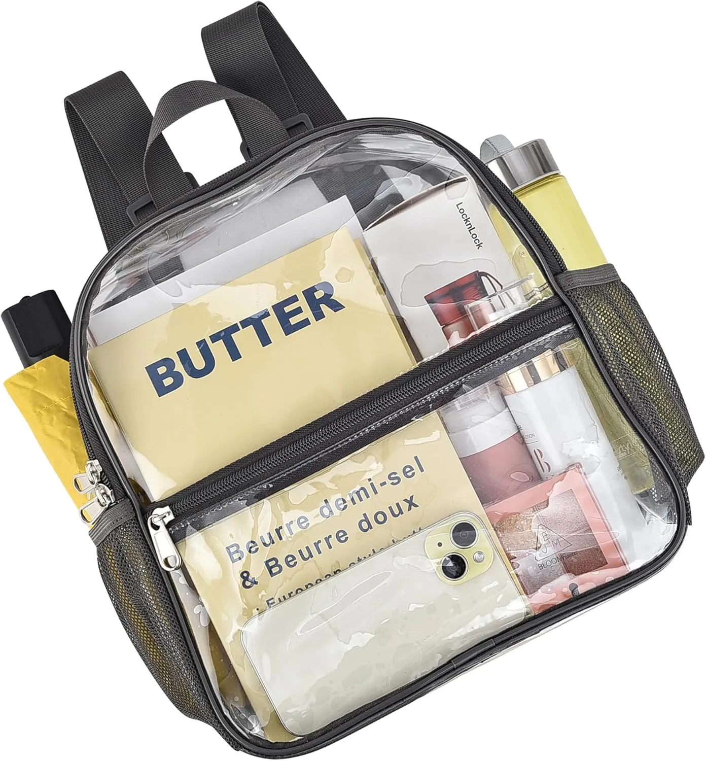 Clear Backpack Stadium Approved 12126 Clear Mini Backpack Small Transparent Backpack for Concert, Beach, Work, Travel & SportingCharcoal Gray