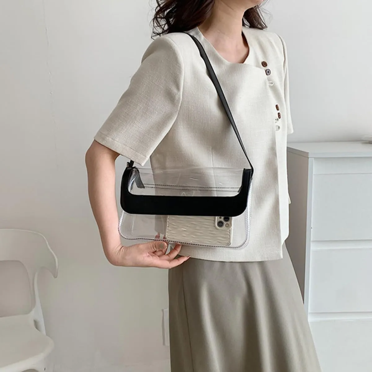 Clear Shoulder Bag Purse 2 In 1 Transparent Crossbody Bag Jelly Handbag For Women Small Leather Briefcase for