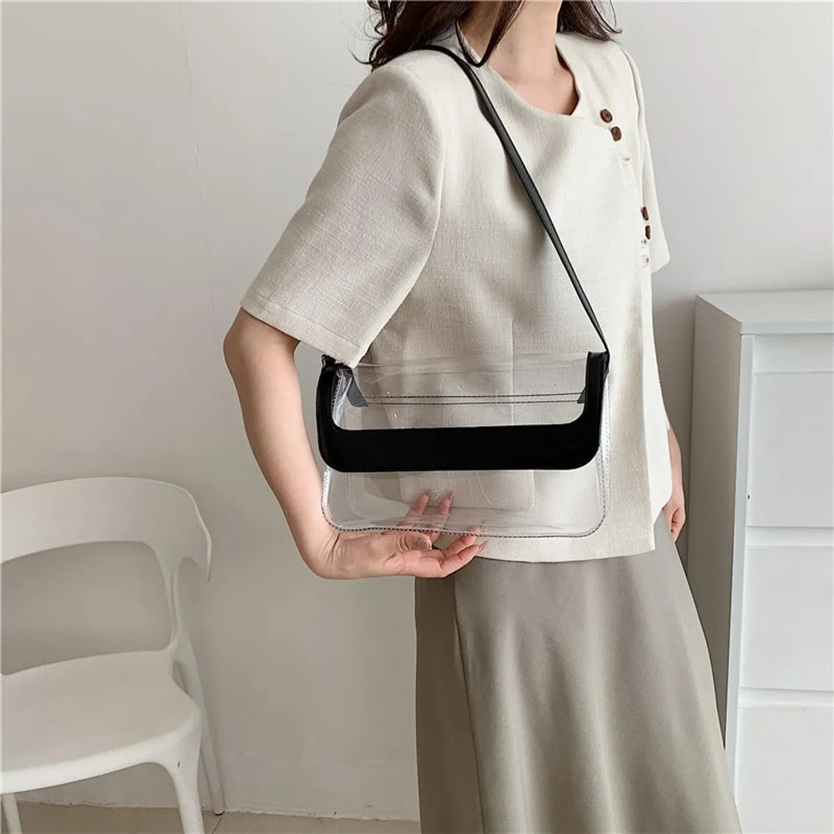 Clear Shoulder Bag Purse 2 In 1 Transparent Crossbody Bag Jelly Handbag For Women Small Leather Briefcase for