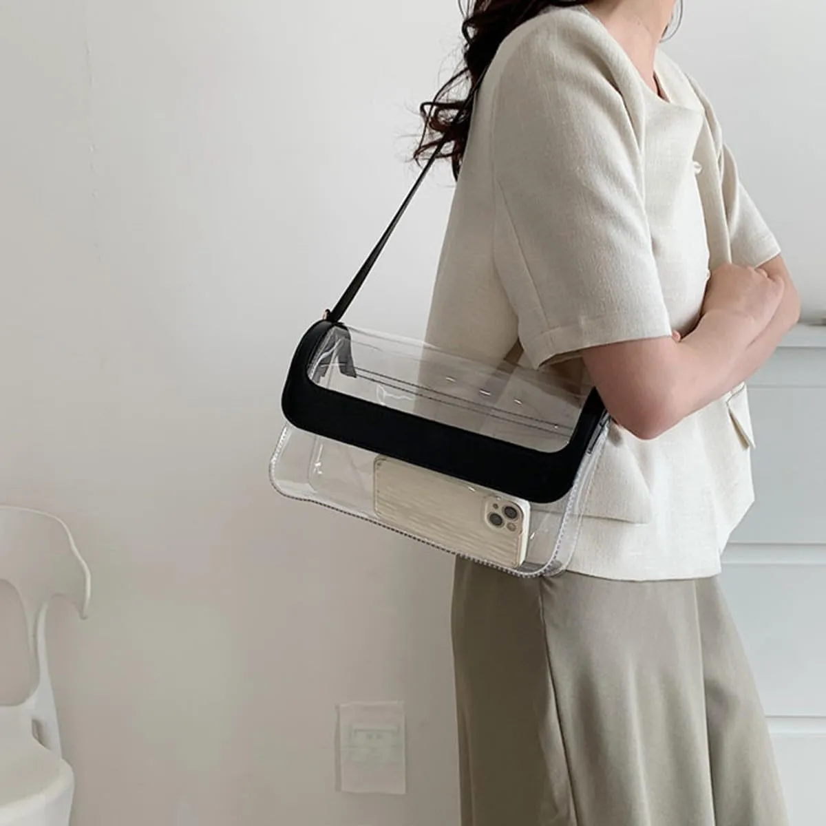 Clear Shoulder Bag Purse 2 In 1 Transparent Crossbody Bag Jelly Handbag For Women Small Leather Briefcase for