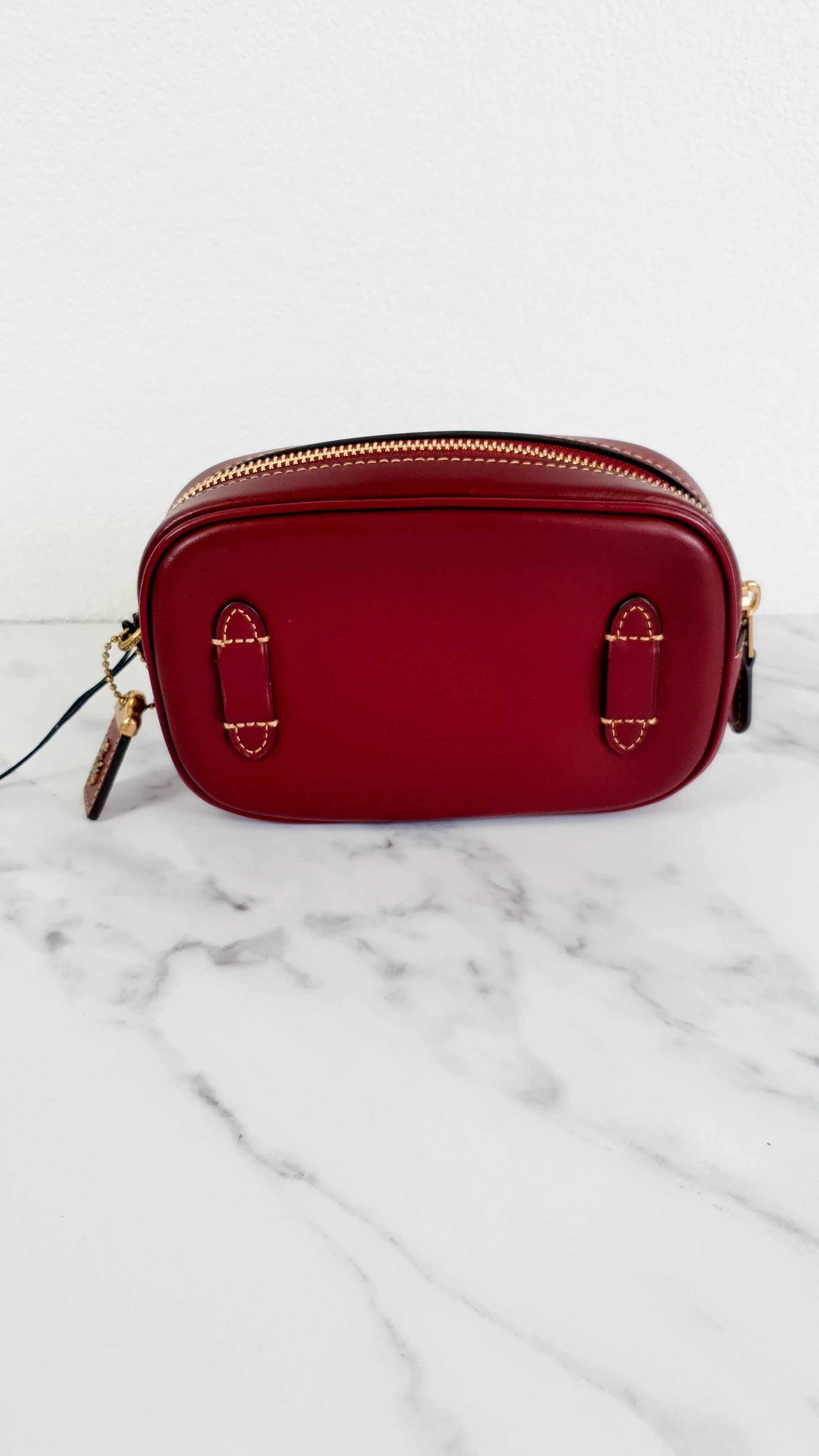 Coach 1941 Belt Bag Camera Bag in Tan Signature & Scarlett Burgundy Smooth Leather - Coach 50728