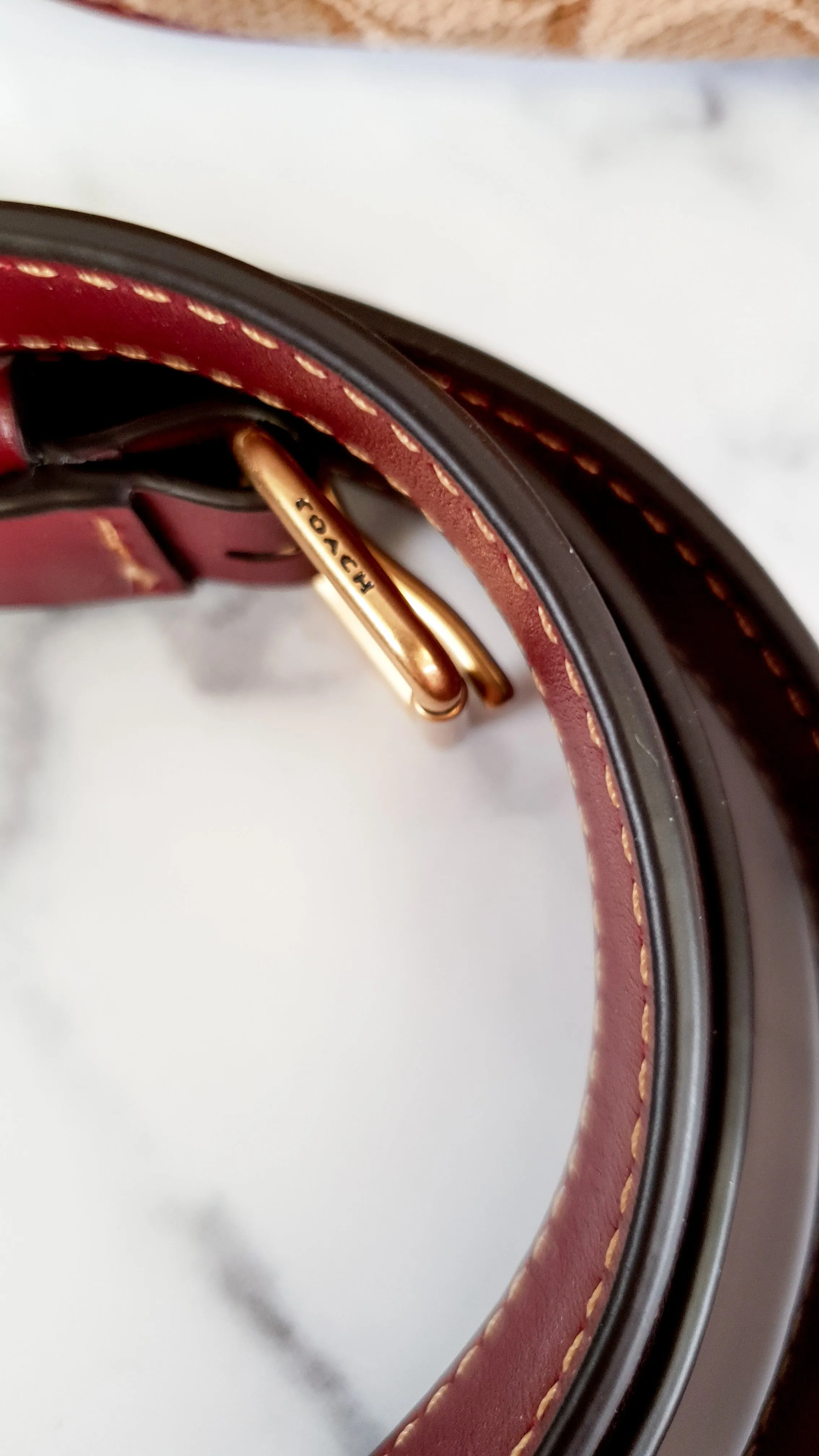 Coach 1941 Belt Bag Camera Bag in Tan Signature & Scarlett Burgundy Smooth Leather - Coach 50728