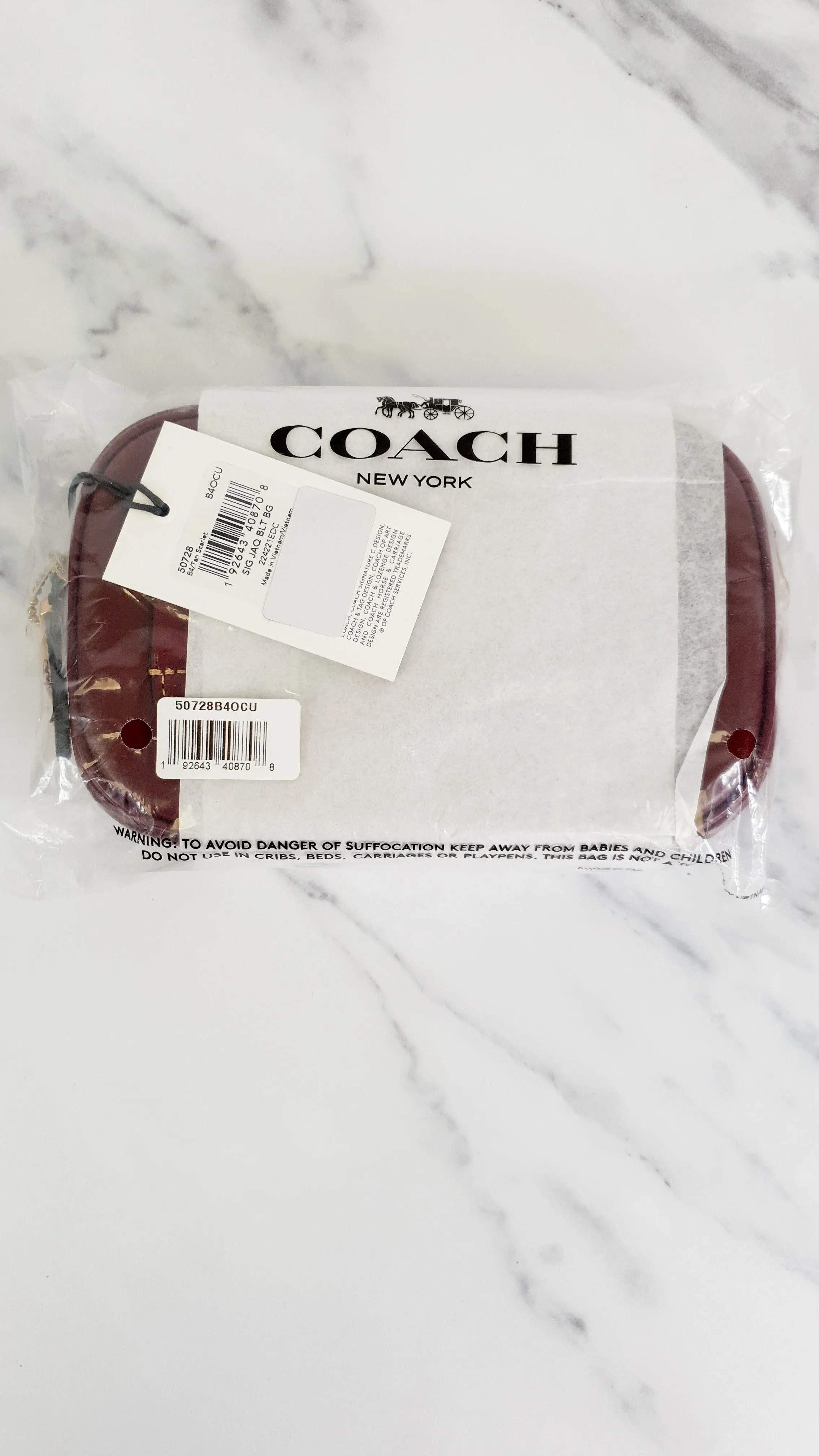 Coach 1941 Belt Bag Camera Bag in Tan Signature & Scarlett Burgundy Smooth Leather - Coach 50728