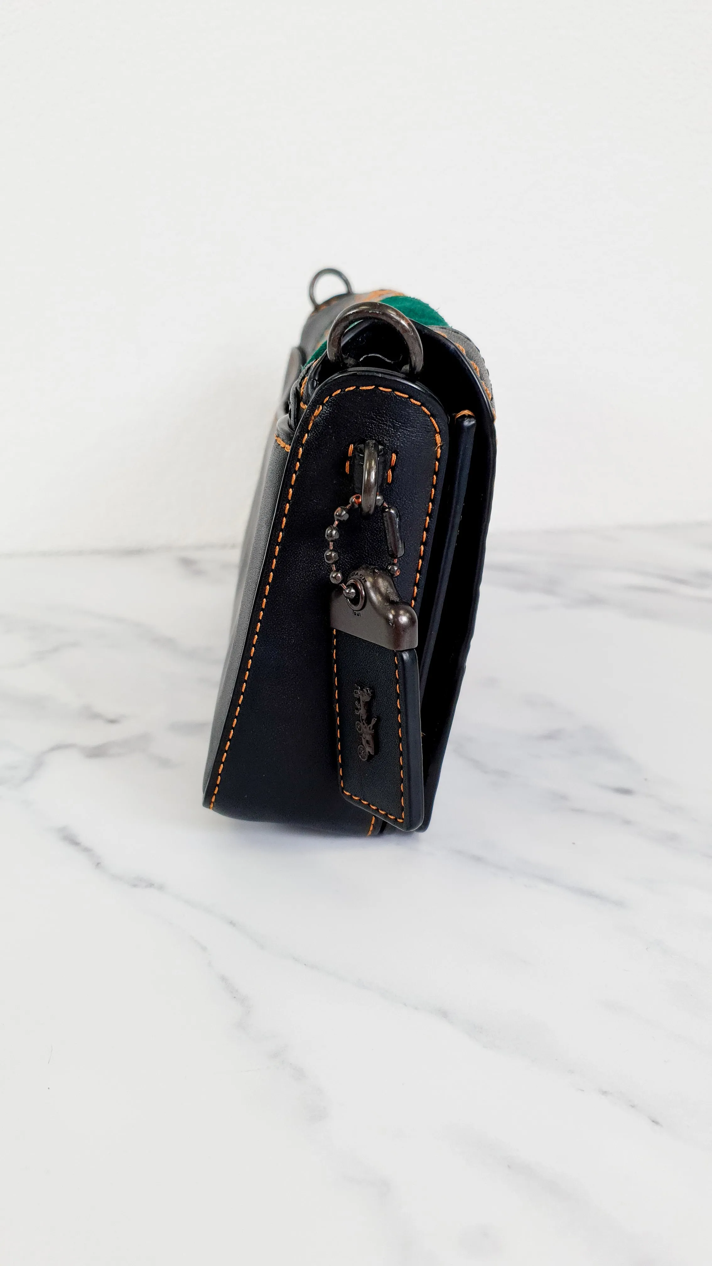 Coach 1941 Dinky Crossbody Bag With Varsity Patchwork Leather & Suede in Black, Green, Blue & Tan - Coach 54540