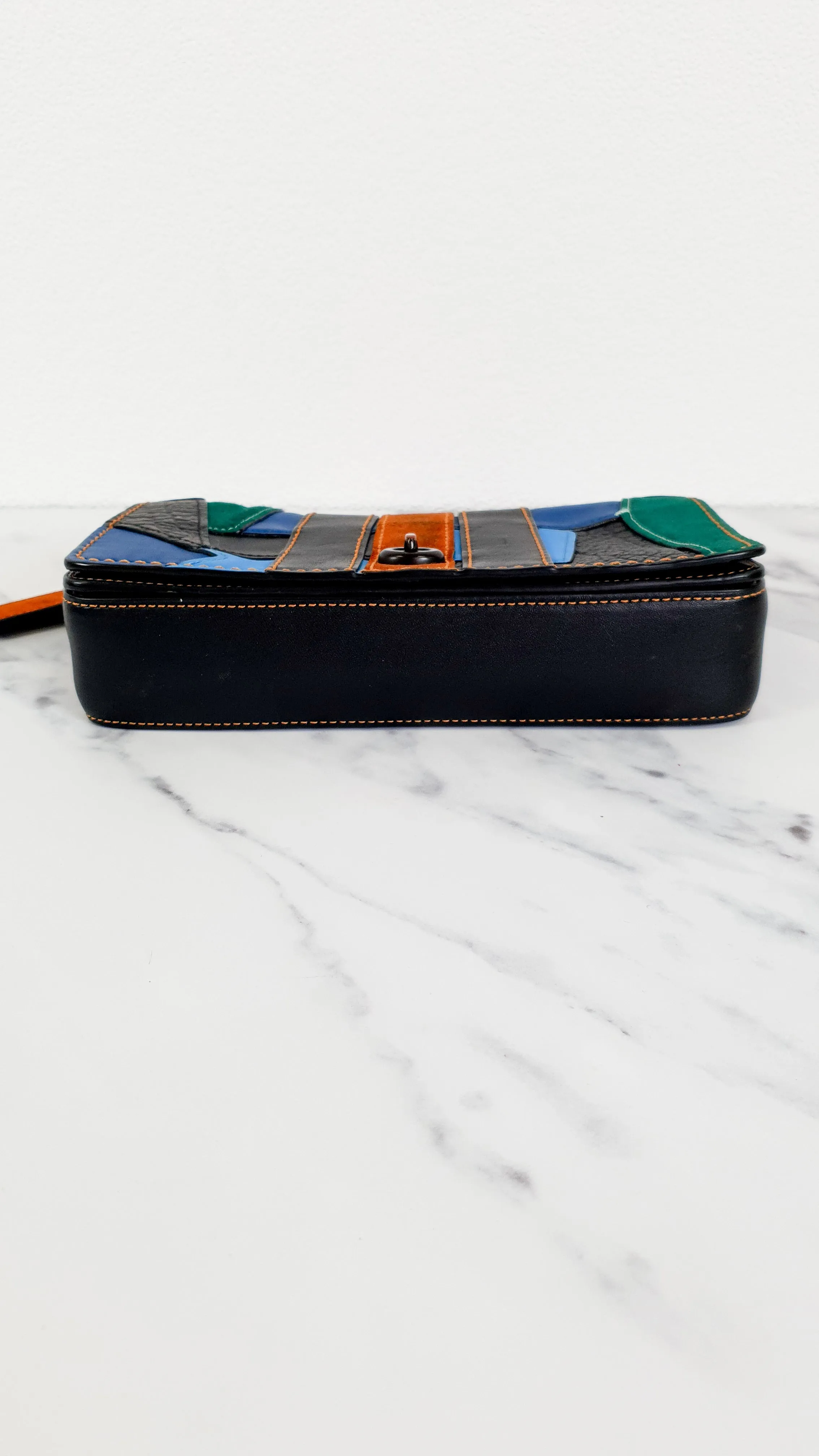 Coach 1941 Dinky Crossbody Bag With Varsity Patchwork Leather & Suede in Black, Green, Blue & Tan - Coach 54540