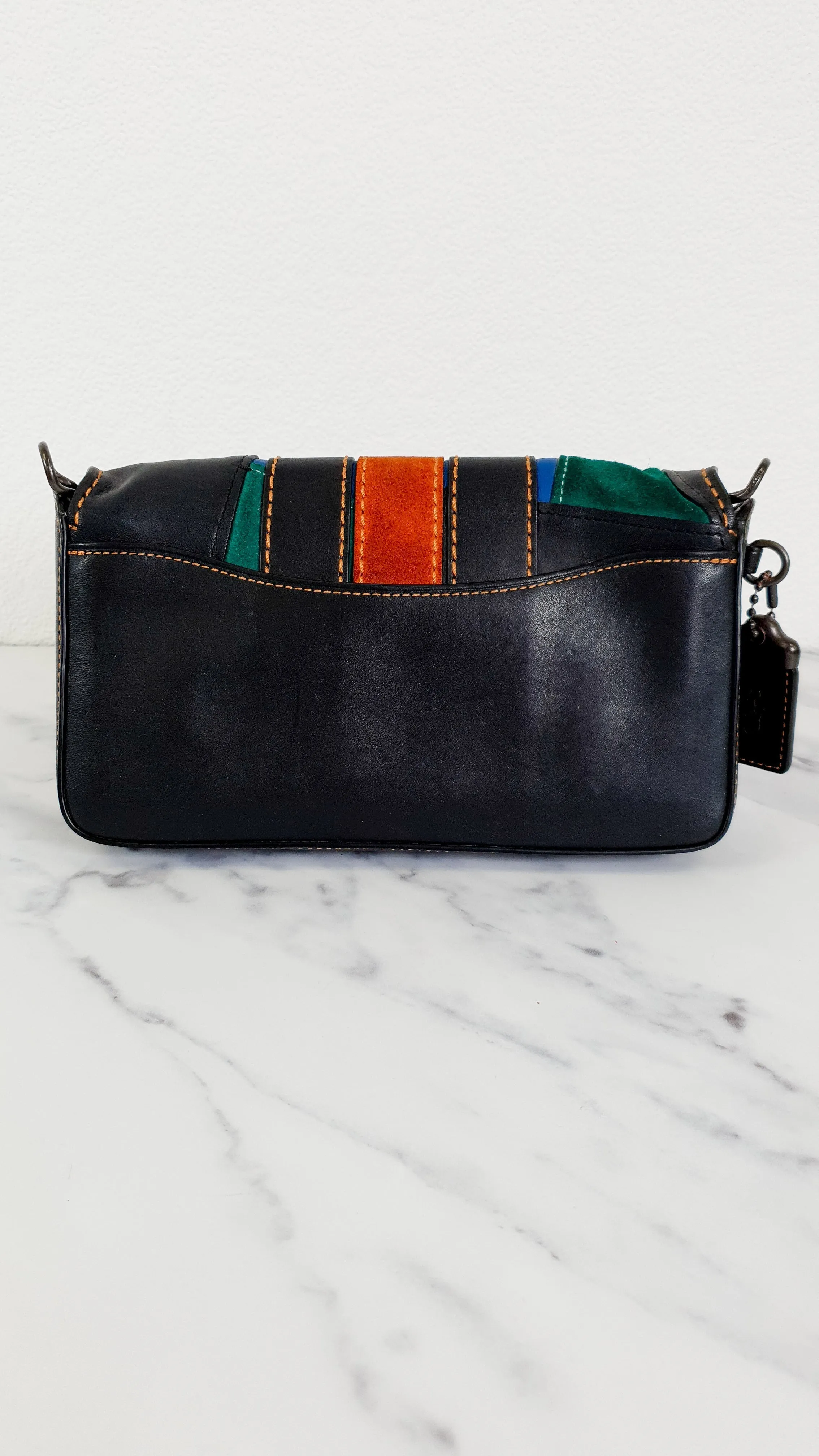 Coach 1941 Dinky Crossbody Bag With Varsity Patchwork Leather & Suede in Black, Green, Blue & Tan - Coach 54540