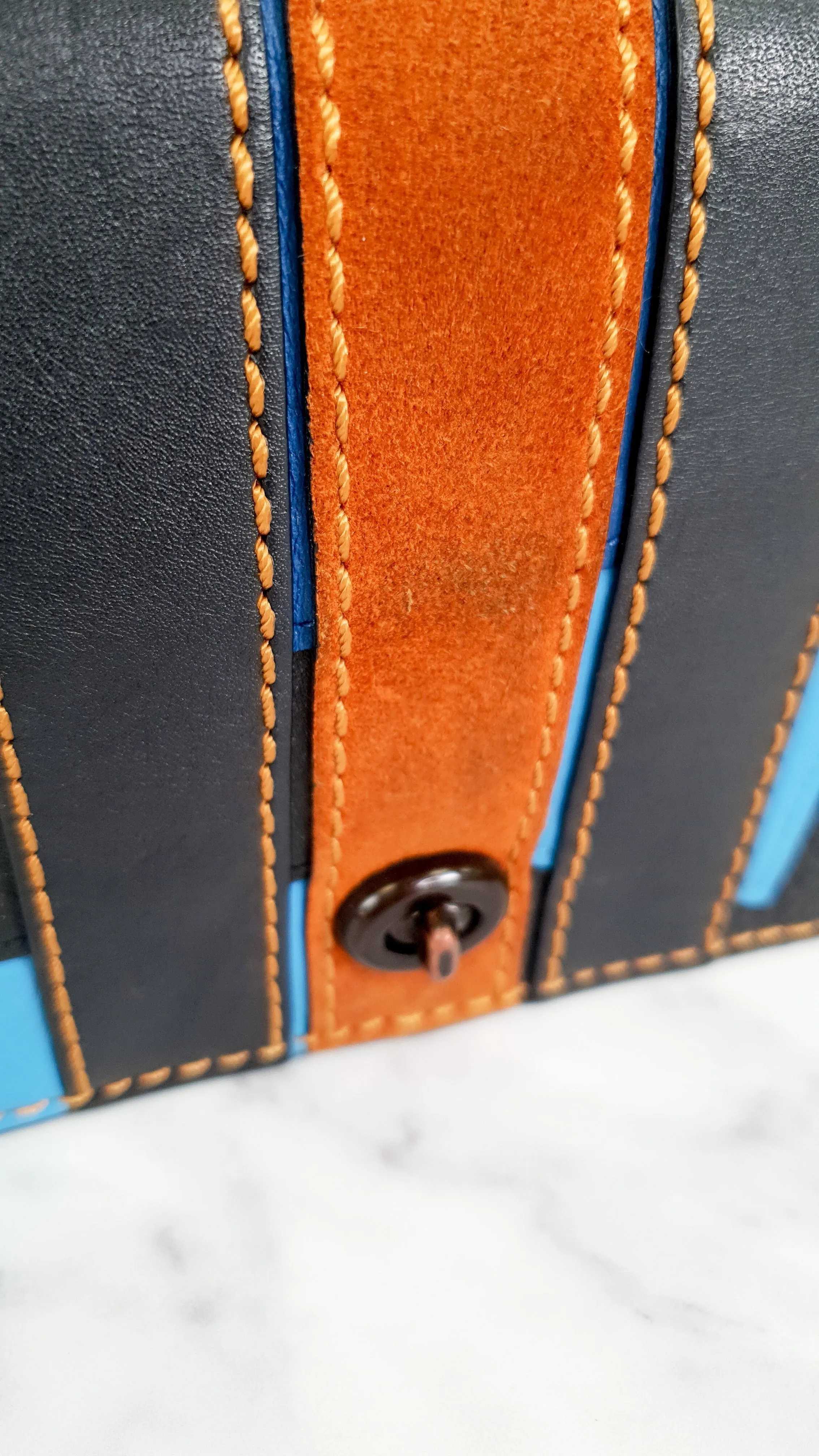 Coach 1941 Dinky Crossbody Bag With Varsity Patchwork Leather & Suede in Black, Green, Blue & Tan - Coach 54540