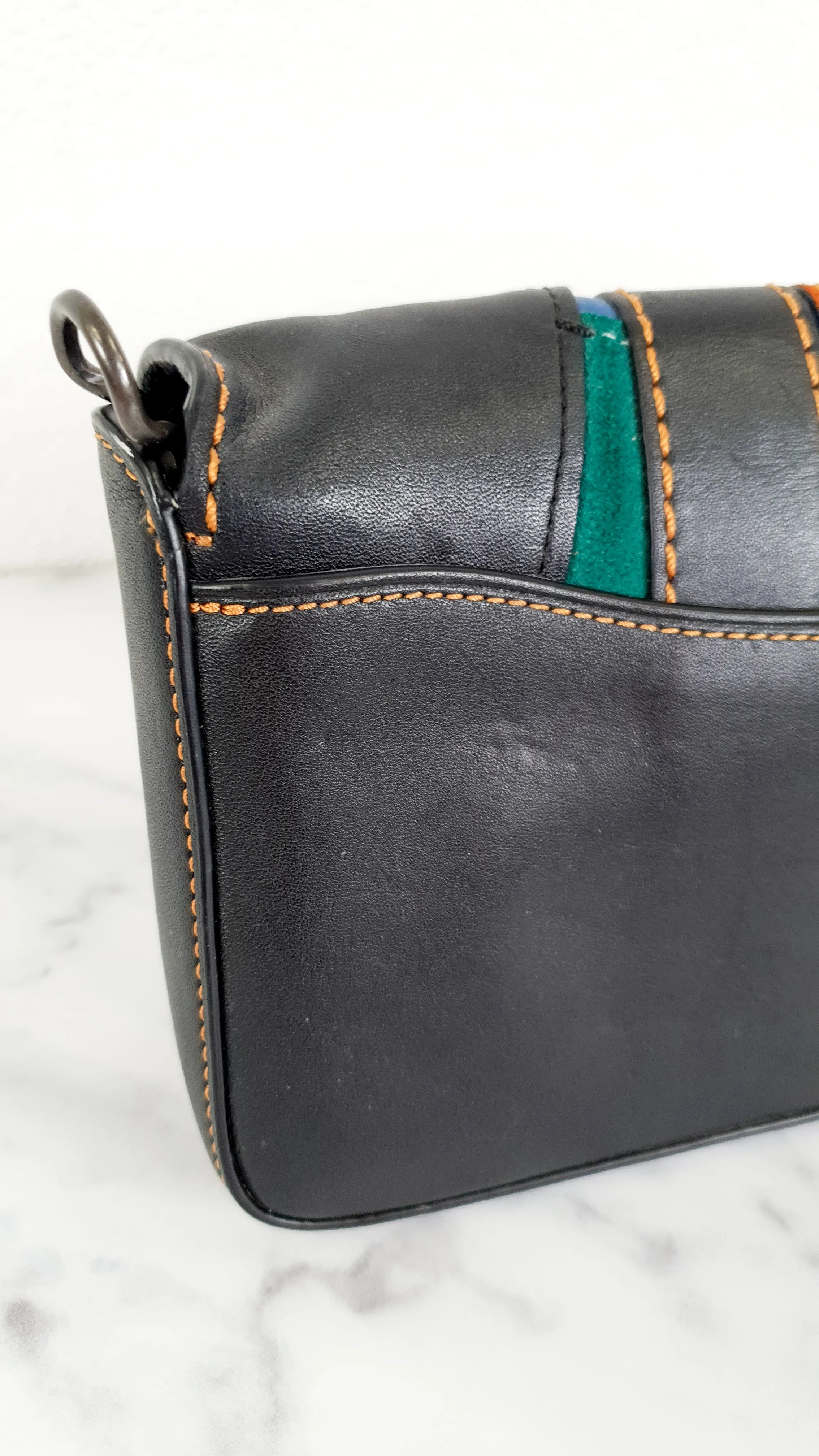 Coach 1941 Dinky Crossbody Bag With Varsity Patchwork Leather & Suede in Black, Green, Blue & Tan - Coach 54540