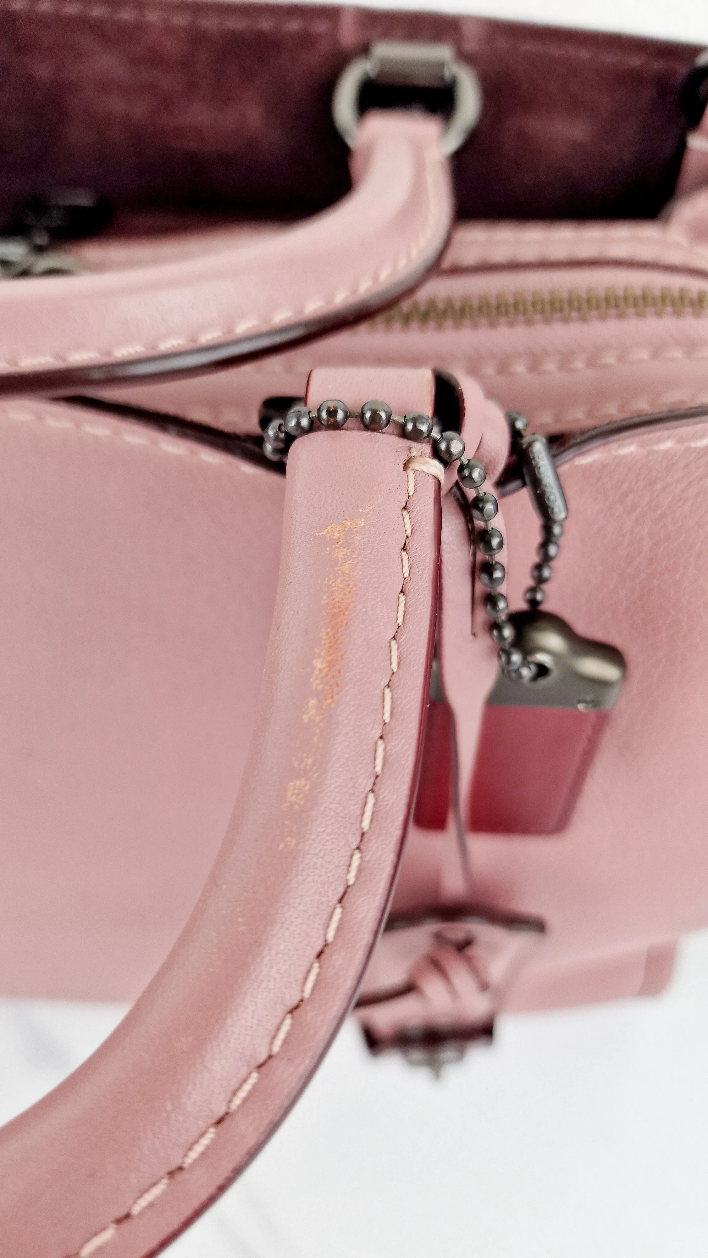 Coach 1941 Rogue 31 Dusty Rose Pink Mixed Leather Burgundy Suede - Satchel Handbag 23755