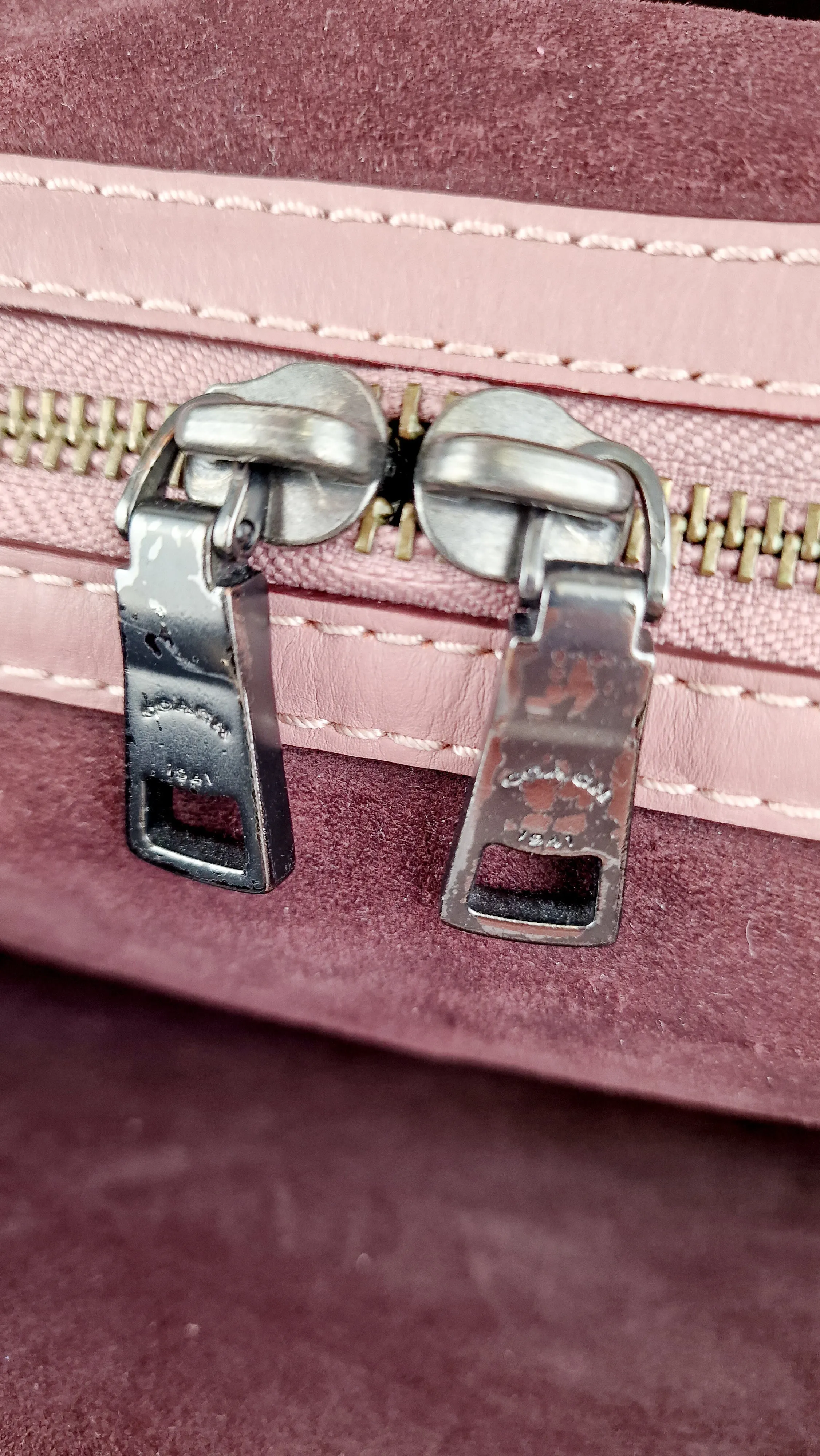 Coach 1941 Rogue 31 Dusty Rose Pink Mixed Leather Burgundy Suede - Satchel Handbag 23755