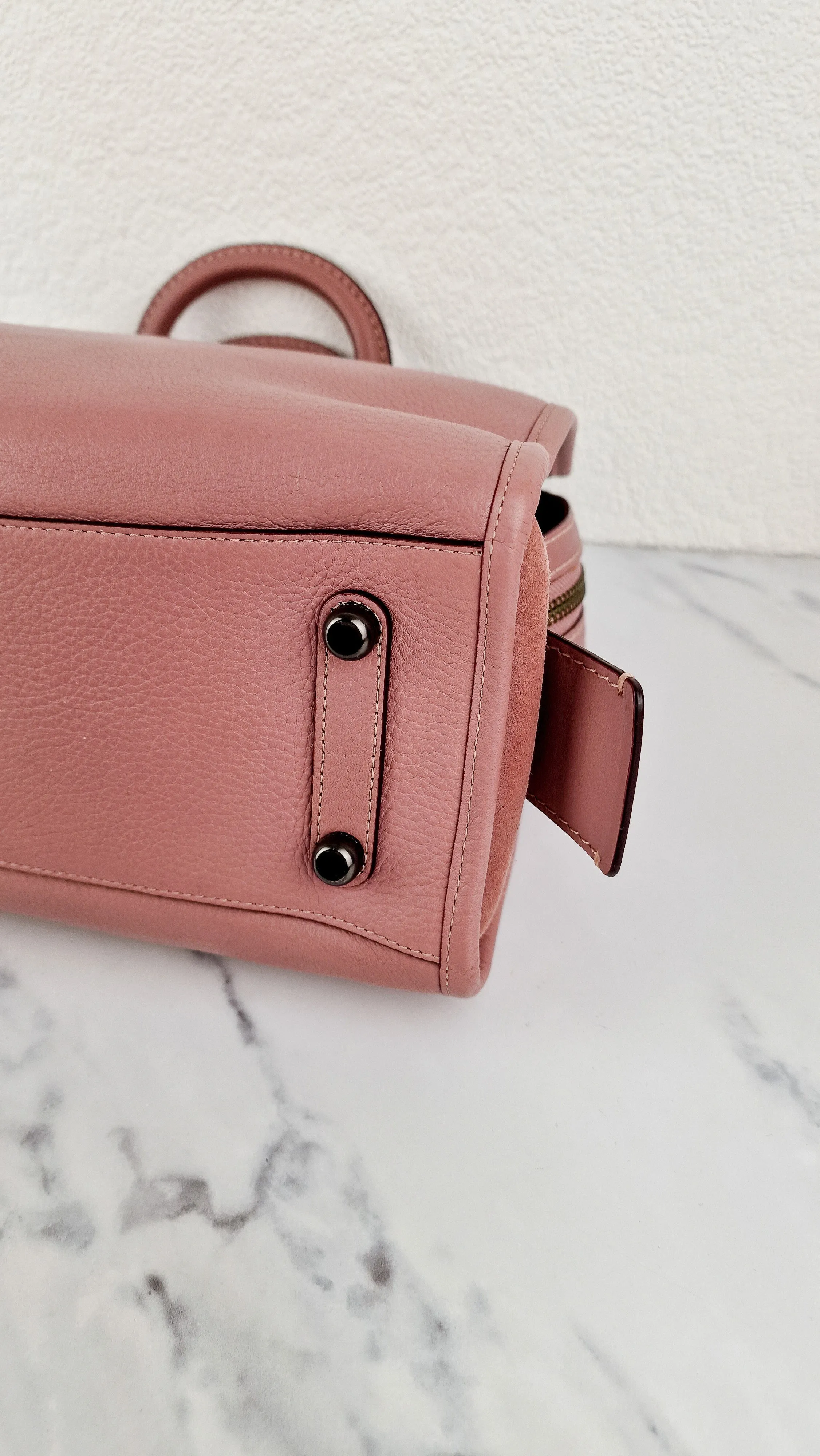 Coach 1941 Rogue 31 Dusty Rose Pink Mixed Leather Burgundy Suede - Satchel Handbag 23755