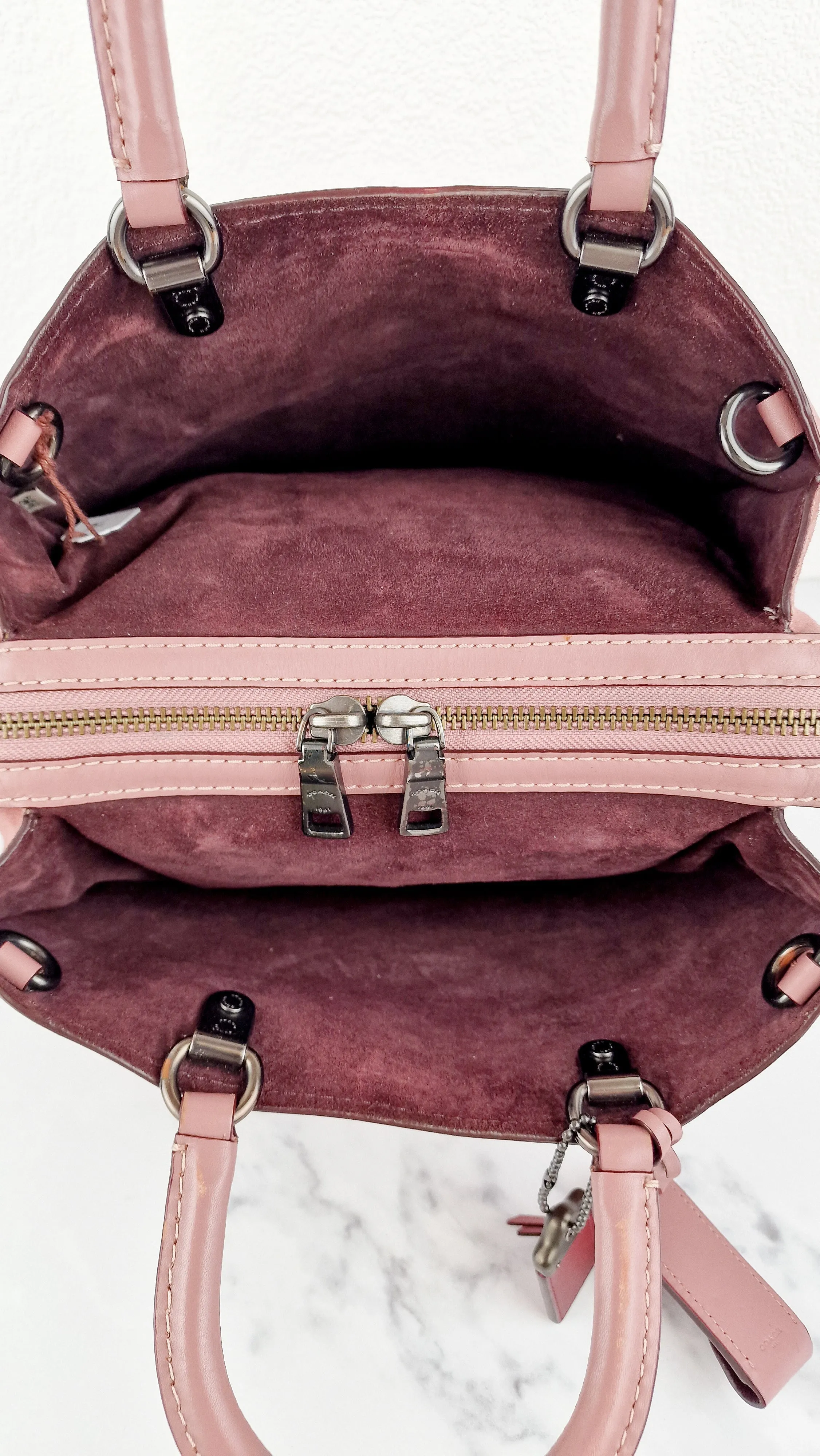 Coach 1941 Rogue 31 Dusty Rose Pink Mixed Leather Burgundy Suede - Satchel Handbag 23755