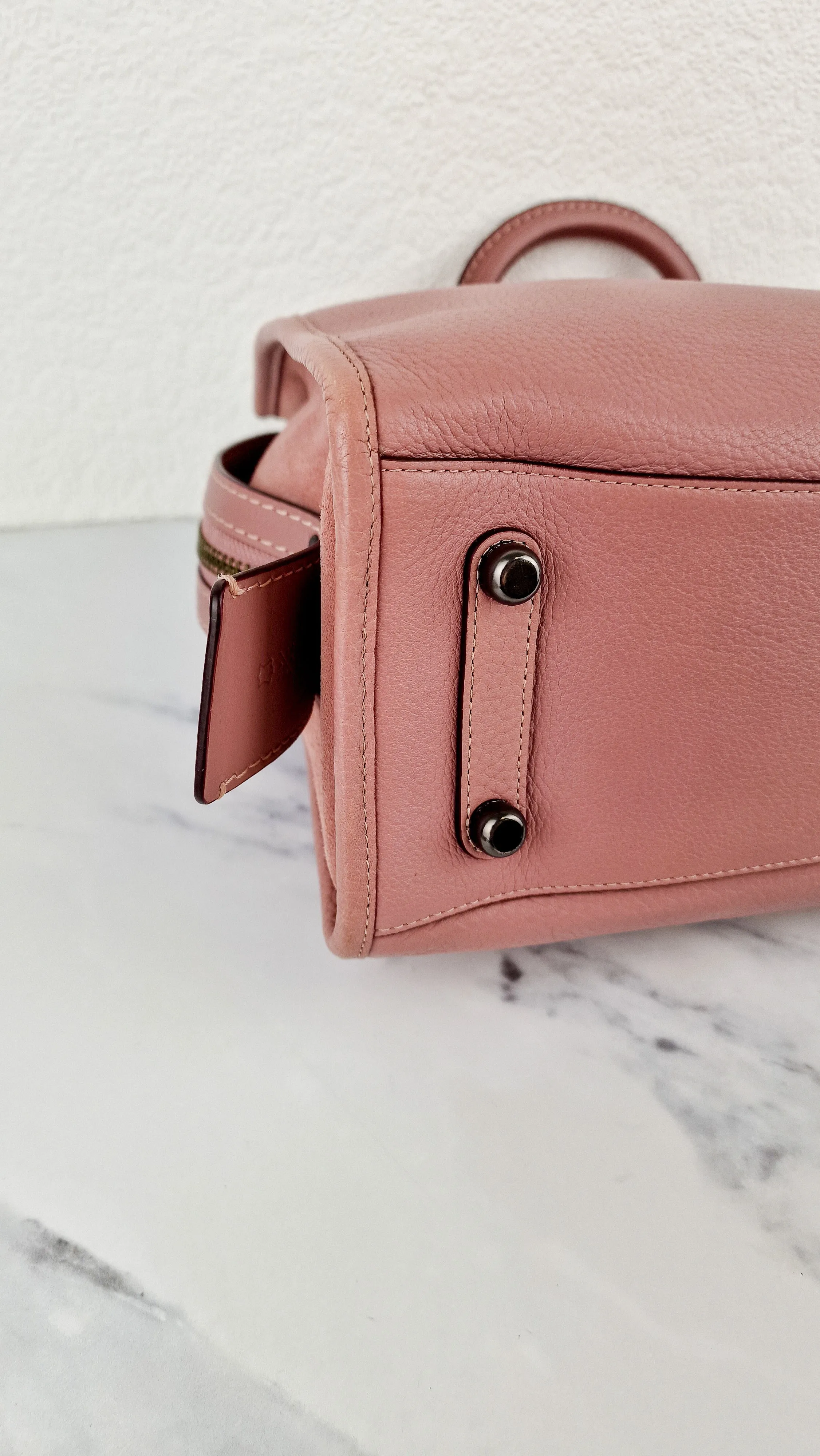 Coach 1941 Rogue 31 Dusty Rose Pink Mixed Leather Burgundy Suede - Satchel Handbag 23755