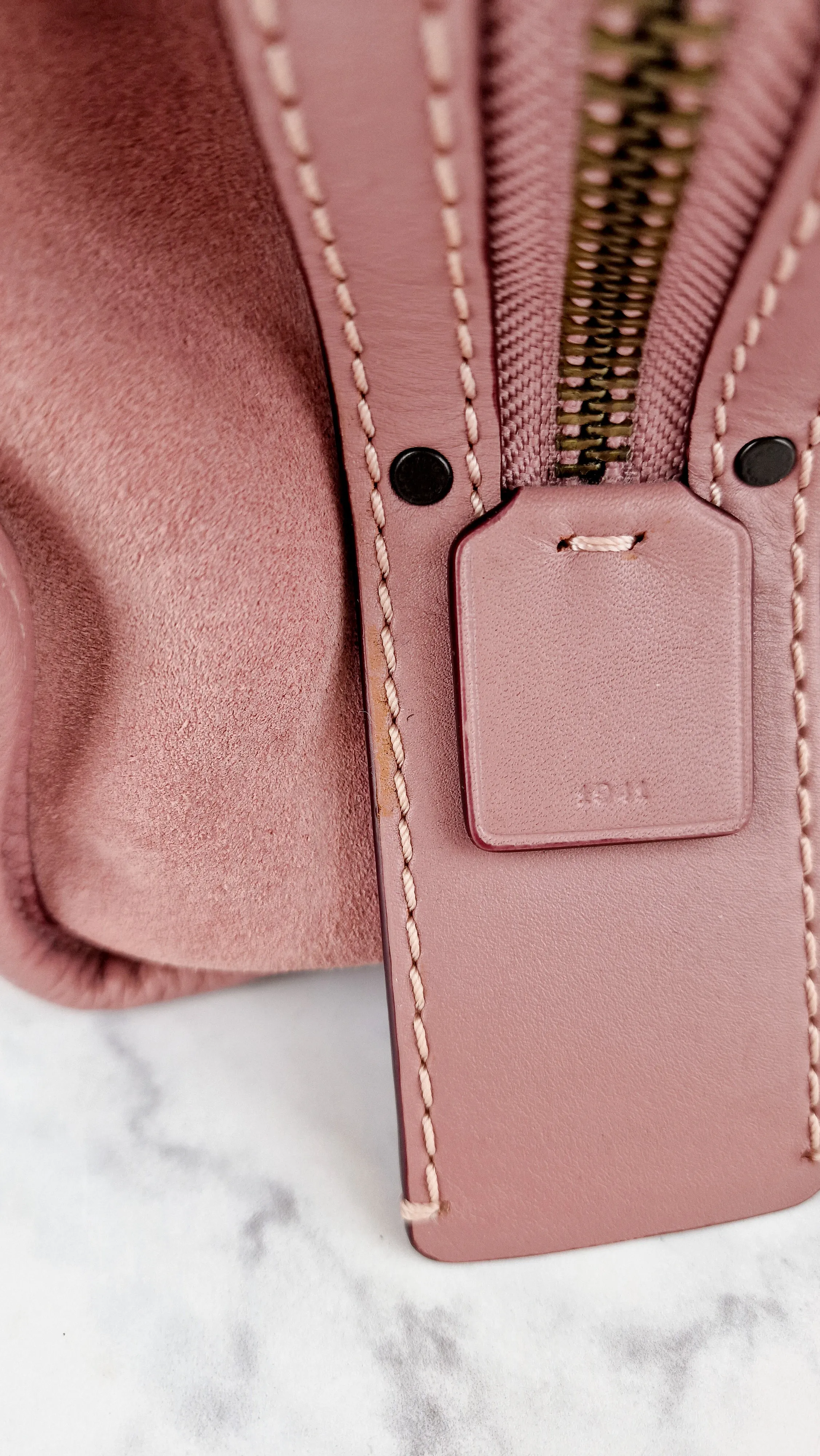 Coach 1941 Rogue 31 Dusty Rose Pink Mixed Leather Burgundy Suede - Satchel Handbag 23755