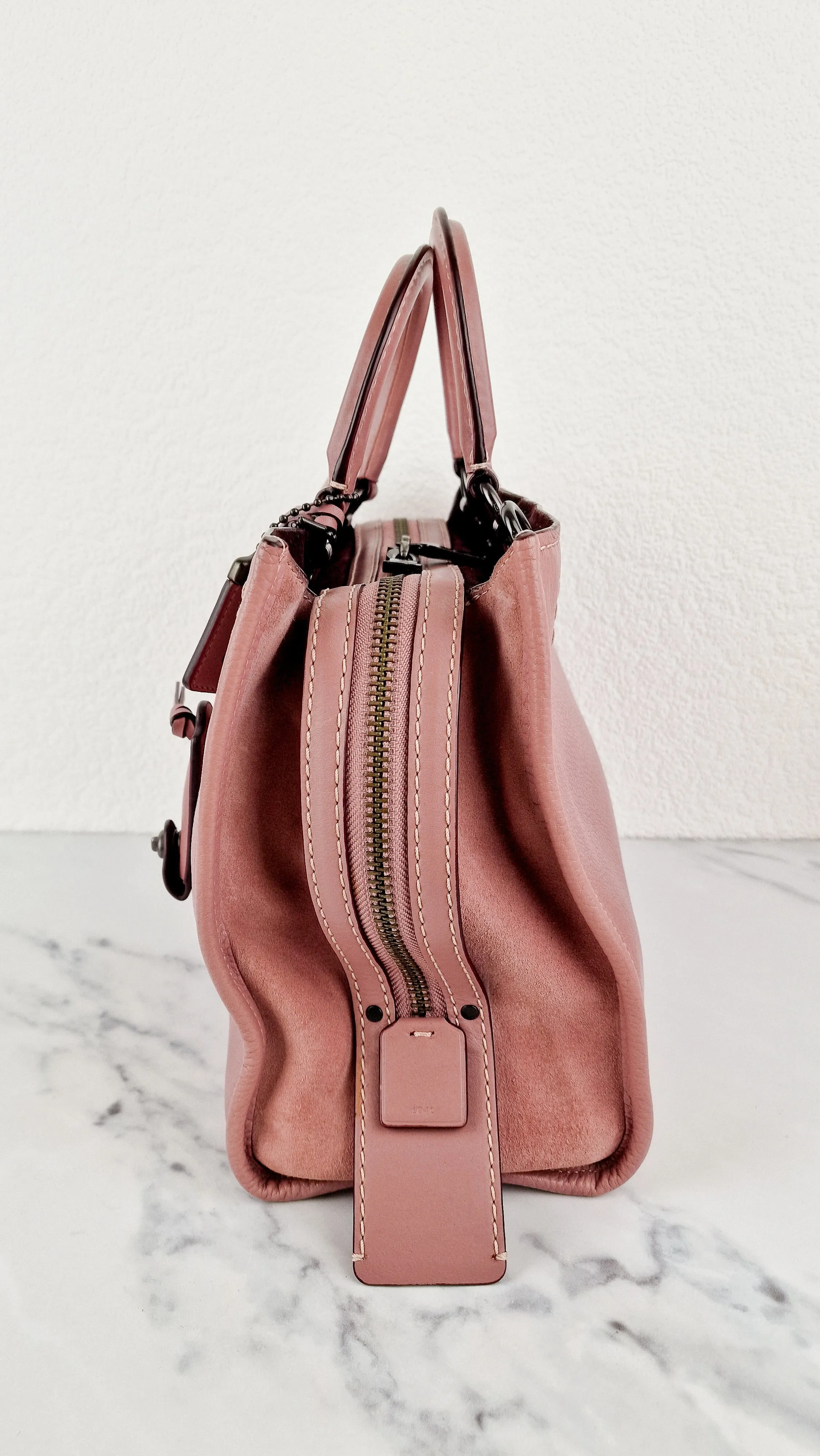 Coach 1941 Rogue 31 Dusty Rose Pink Mixed Leather Burgundy Suede - Satchel Handbag 23755