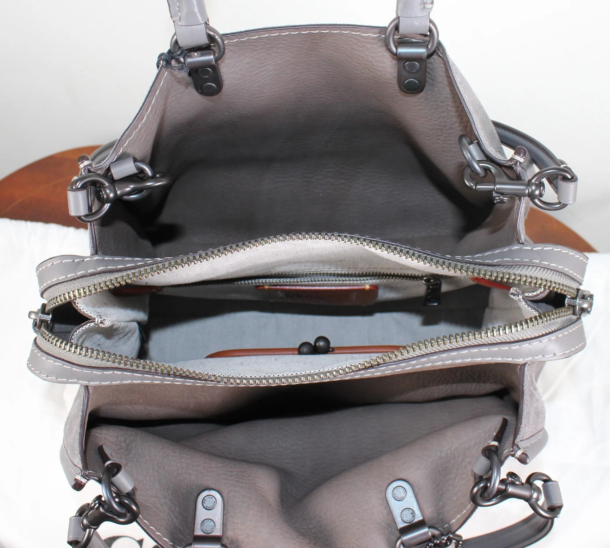 Coach 1941 Rogue 31 Grey Heather Suede Satchel Handbag Shoulder