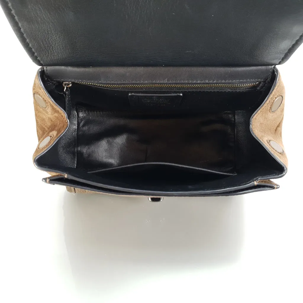 Coach Drifter With Western Rivets & Top Handle in Mixed Leather Fatigue Brown Suede