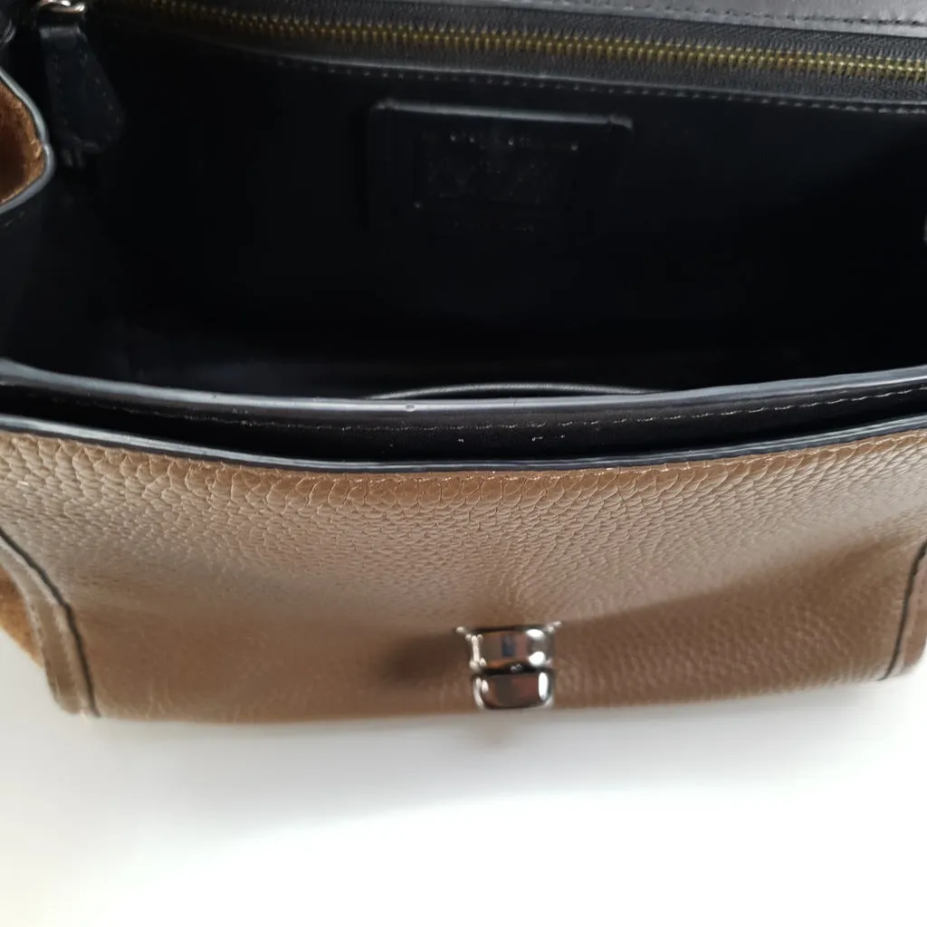 Coach Drifter With Western Rivets & Top Handle in Mixed Leather Fatigue Brown Suede