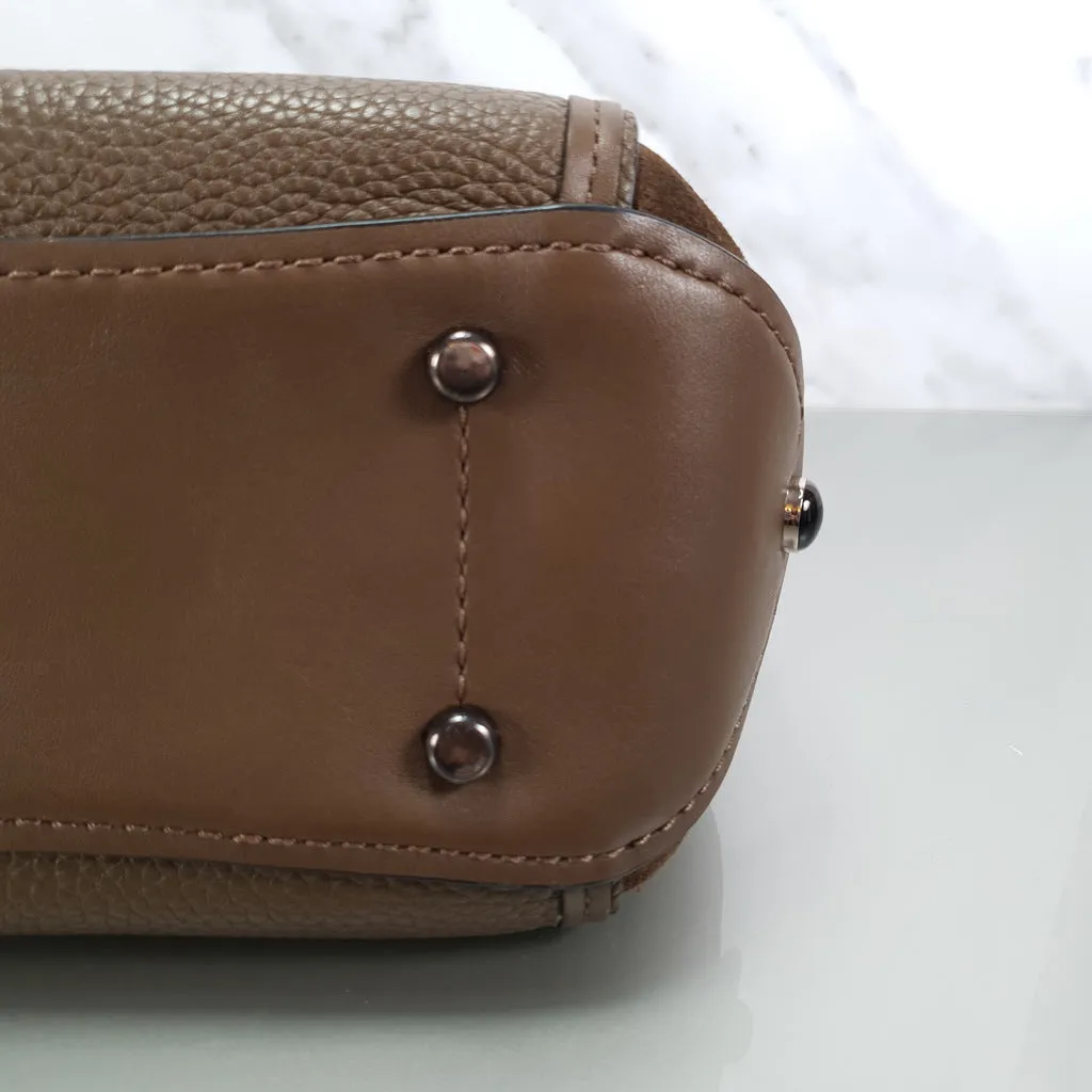 Coach Drifter With Western Rivets & Top Handle in Mixed Leather Fatigue Brown Suede