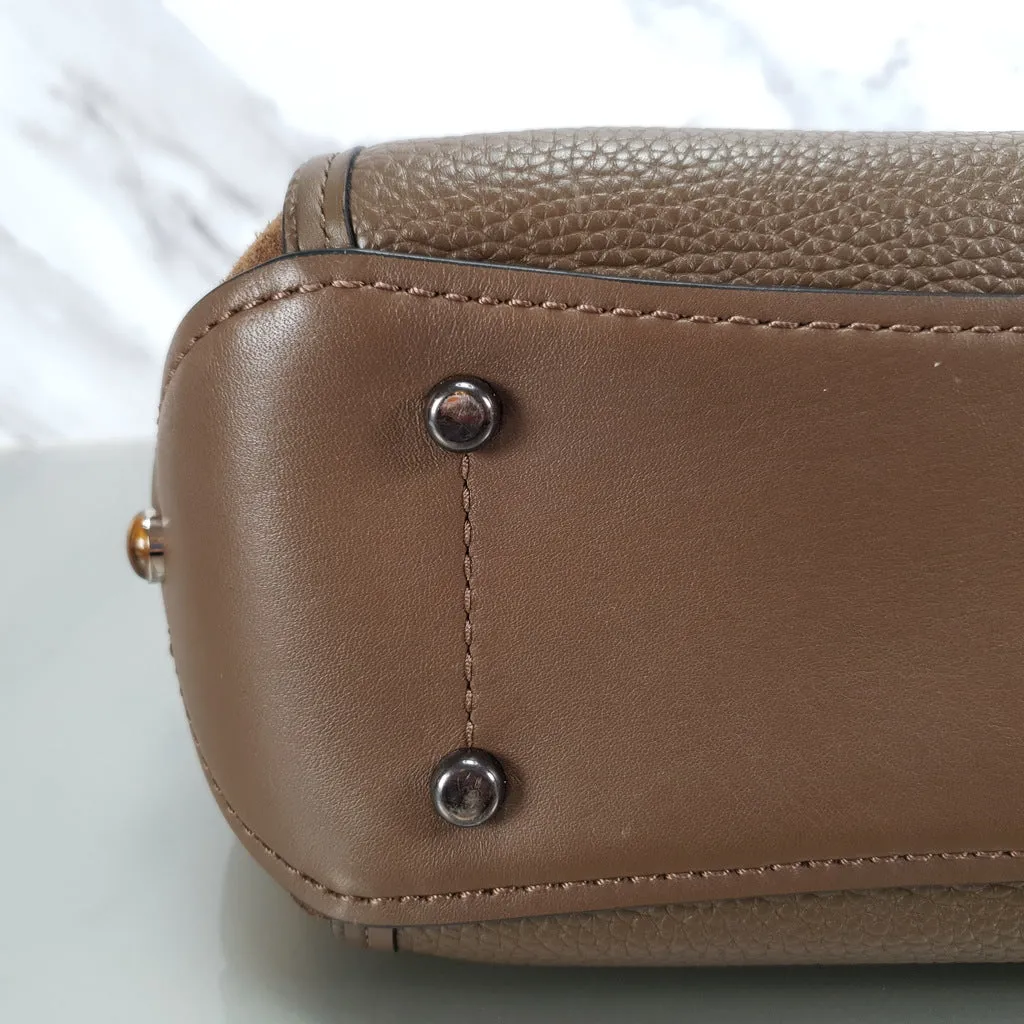 Coach Drifter With Western Rivets & Top Handle in Mixed Leather Fatigue Brown Suede