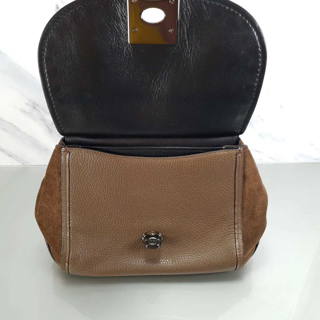 Coach Drifter With Western Rivets & Top Handle in Mixed Leather Fatigue Brown Suede