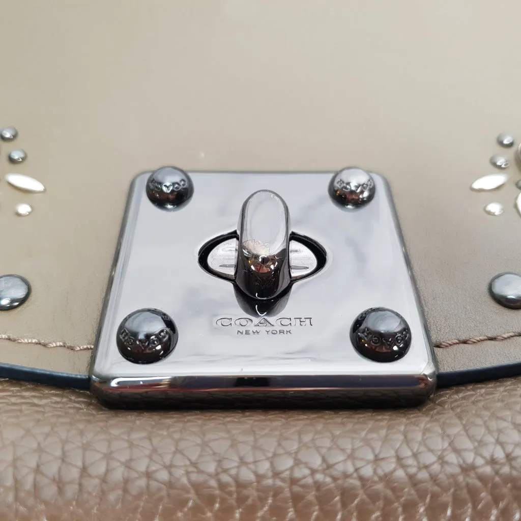 Coach Drifter With Western Rivets & Top Handle in Mixed Leather Fatigue Brown Suede