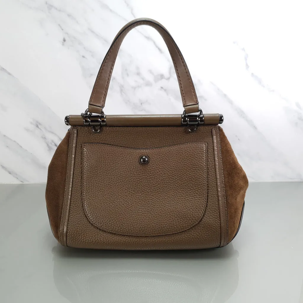 Coach Drifter With Western Rivets & Top Handle in Mixed Leather Fatigue Brown Suede
