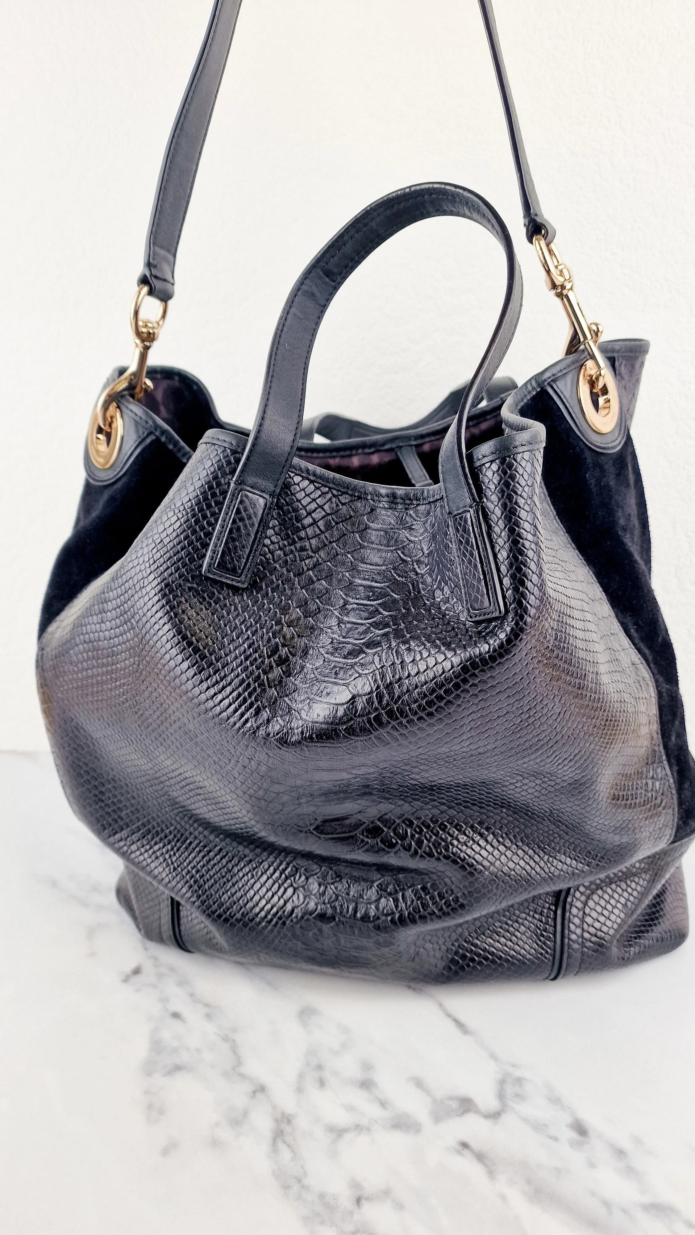 Coach Hadley XL Tote in Black Python Embossed Leather & Suede - Coach F30963