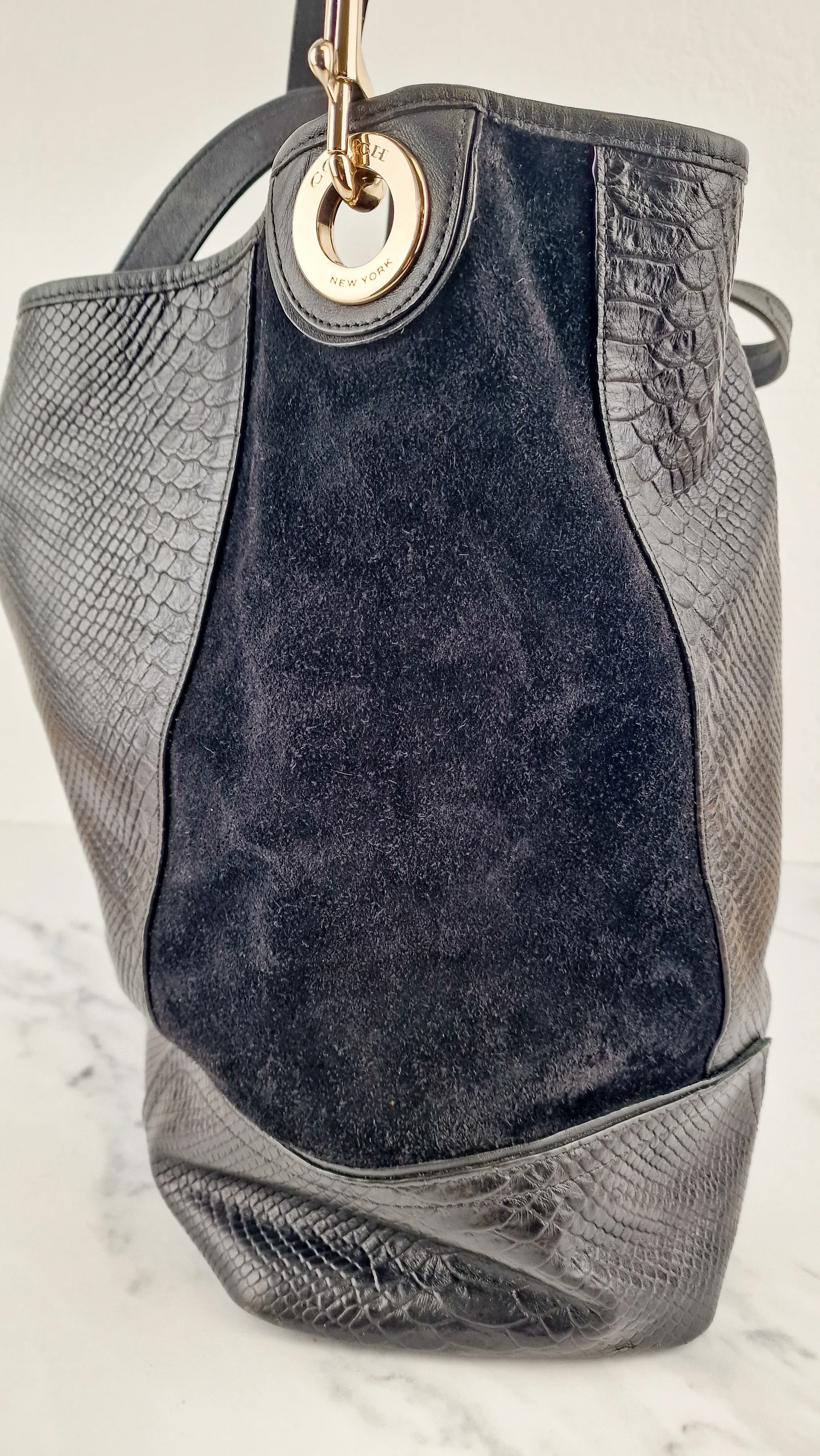 Coach Hadley XL Tote in Black Python Embossed Leather & Suede - Coach F30963