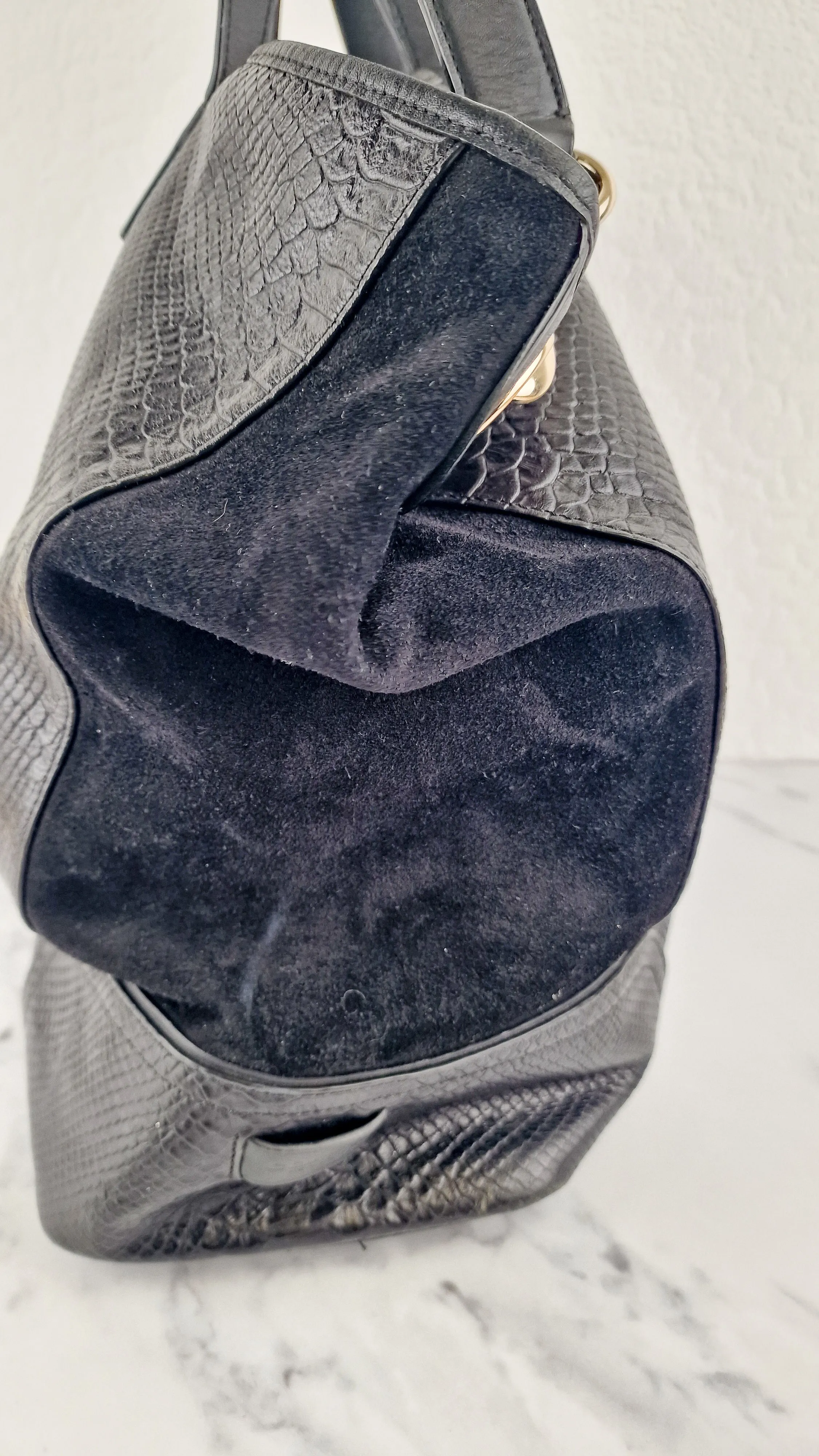 Coach Hadley XL Tote in Black Python Embossed Leather & Suede - Coach F30963