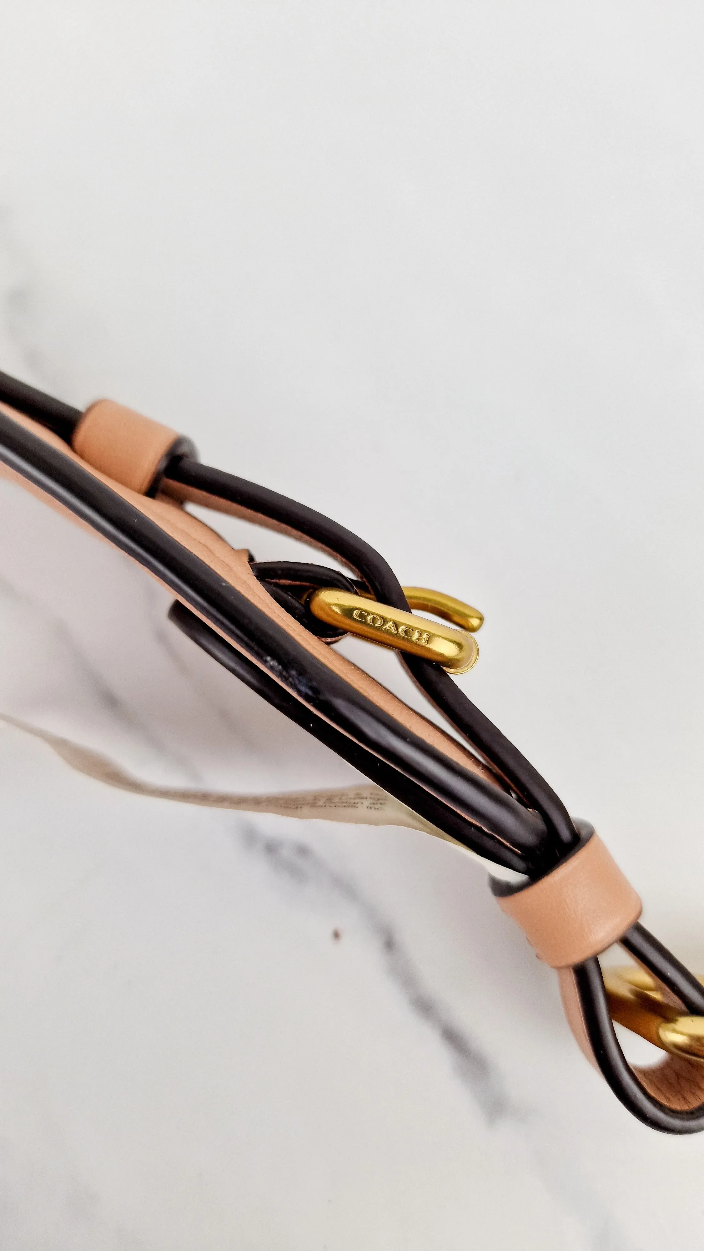Coach Novelty Strap With Colorblock Deco Quilting Nude Pink - Beige Metallic Leather - Crossbody Shoulder Strap - Coach 68812