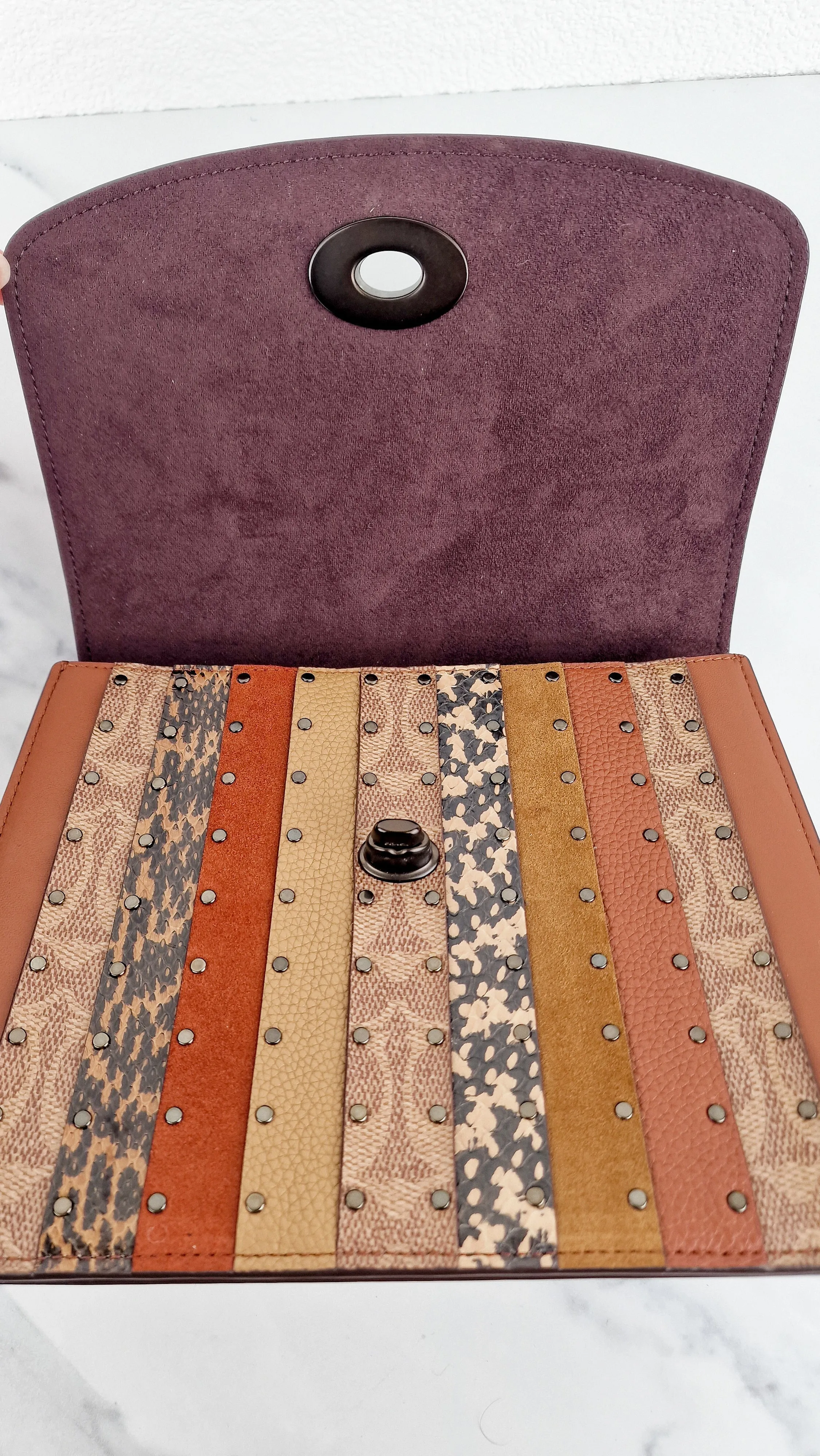 Coach Parker Top Handle With Signature Canvas Patchwork Stripes And Snakeskin Detail - Coach 79269