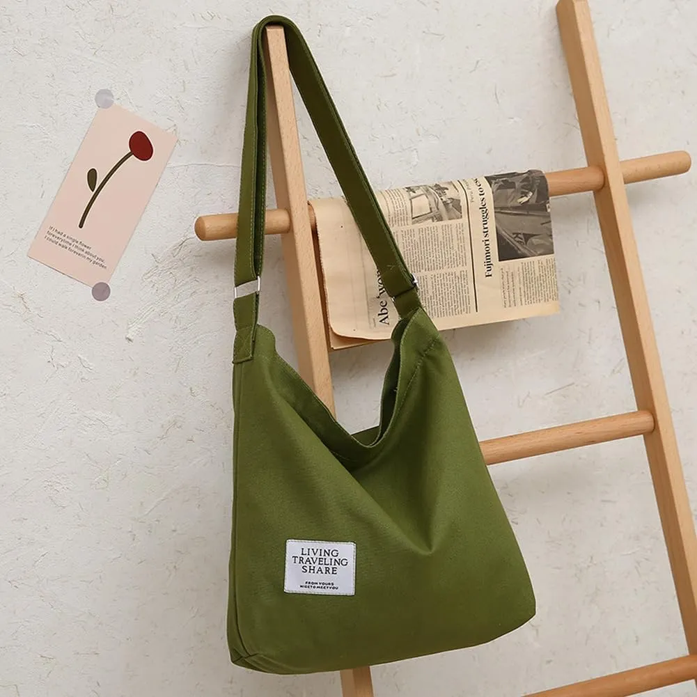 Covelin Women's Retro Large Size Canvas Shoulder Bag Hobo Crossbody Handbag Casual Tote