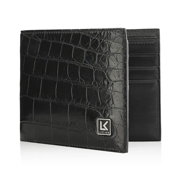 Crocodile Leather Wallet in Black - 6 Card Slot