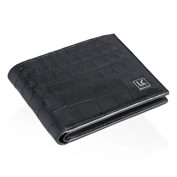 Crocodile Leather Wallet in Black - 6 Card Slot