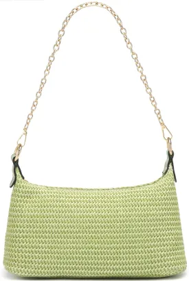 CROJUYI Straw Shoulder Bag for Women Soft Small Woven Shoulder Purse Handbag,Beach Tote Straw Bag for Summer
