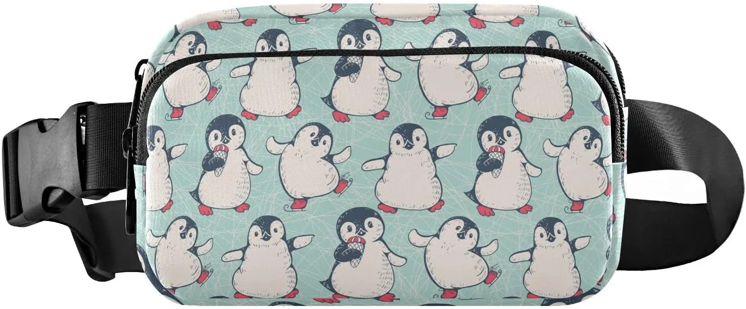 Cute Penguins Crossbody Fanny Pack for Men Women Fashion Belt bag with Extender Strap & Coin Purse Waist Bag for Running Travel Casual Kids Outdoors Hiking