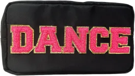 Dance Recital Gifts Letter Patch Nylon Makeup Bag Dance Teacher Appreciation Gifts Dance Makeup Bag Chenille Varsity Letter Cosmetic Toiletry Zipper Pouch Bag for Women Girls(Dance-black)