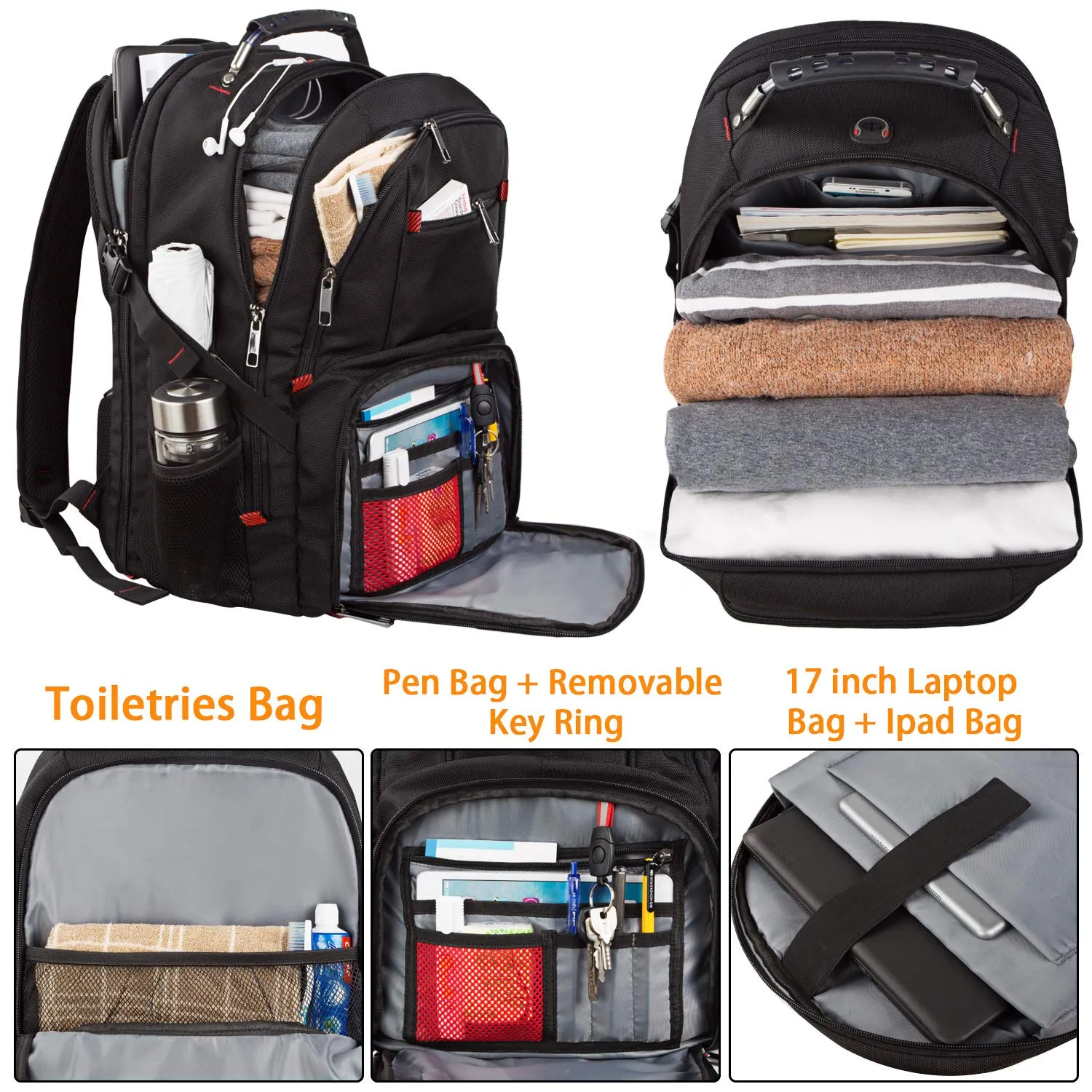 Extra Large Backpack,Travel Laptop Backpack TSA Friendly Durable Computer Backpack with USB Charging Port for Men&Women,Water-Resistant Big Business College School Bookbag Fits 17 Inch Laptop&Notebook