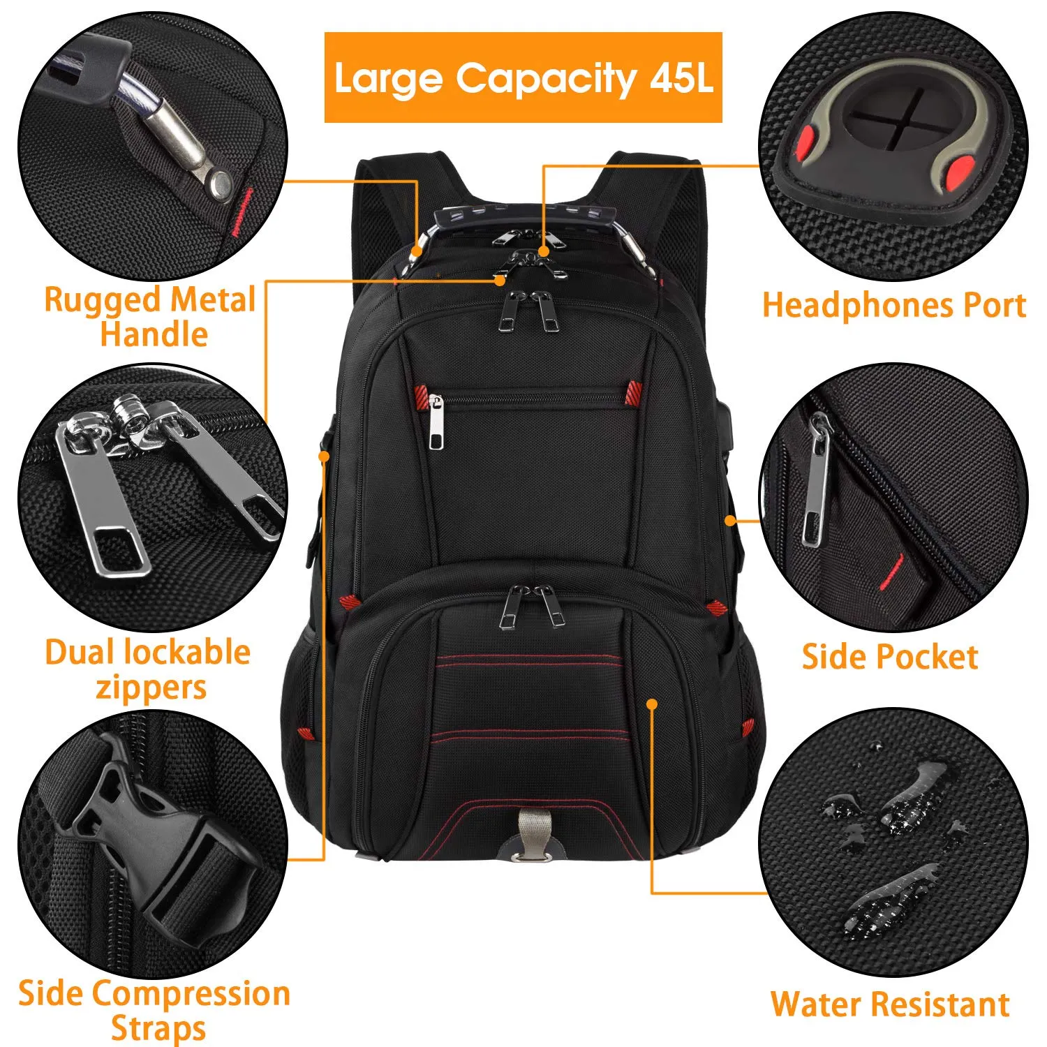 Extra Large Backpack,Travel Laptop Backpack TSA Friendly Durable Computer Backpack with USB Charging Port for Men&Women,Water-Resistant Big Business College School Bookbag Fits 17 Inch Laptop&Notebook
