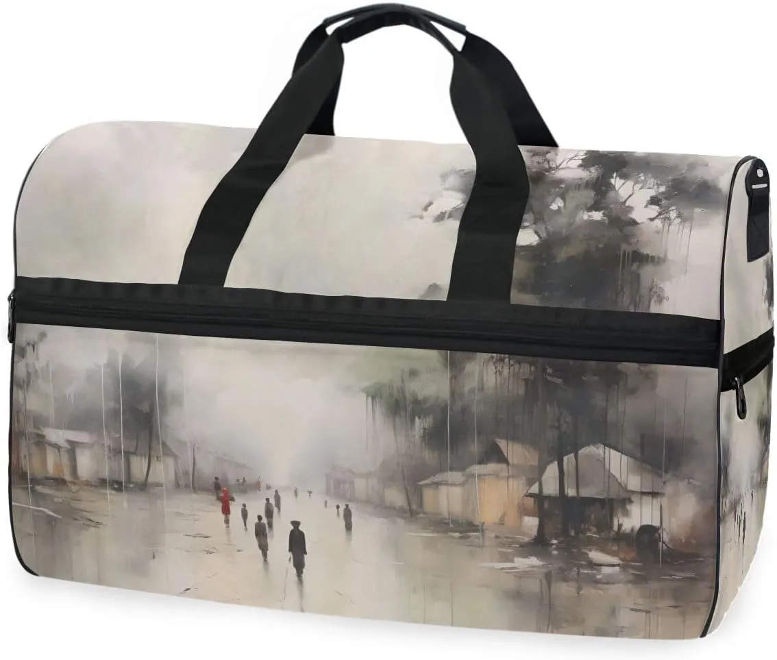 Fog Painting Travel Duffel Bag Luggage Sports Gym Bags With Shoes Compartment Large Capacity Lightweight Duffle Bag For Men Women