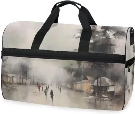 Fog Painting Travel Duffel Bag Luggage Sports Gym Bags With Shoes Compartment Large Capacity Lightweight Duffle Bag For Men Women