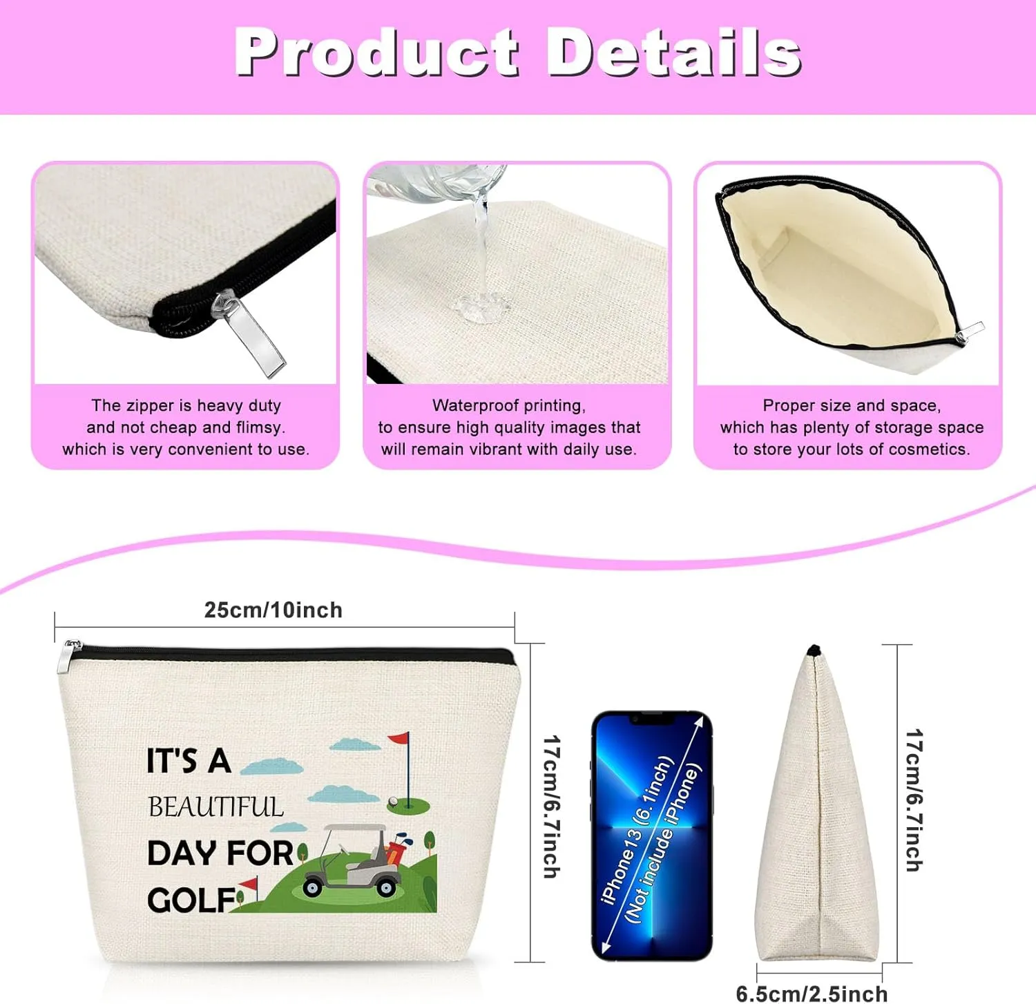 Golf Gifts Makeup Bag - Perfect for Golfers, Coaches, and Fans - Cosmetic Bag with Multiple Compartments